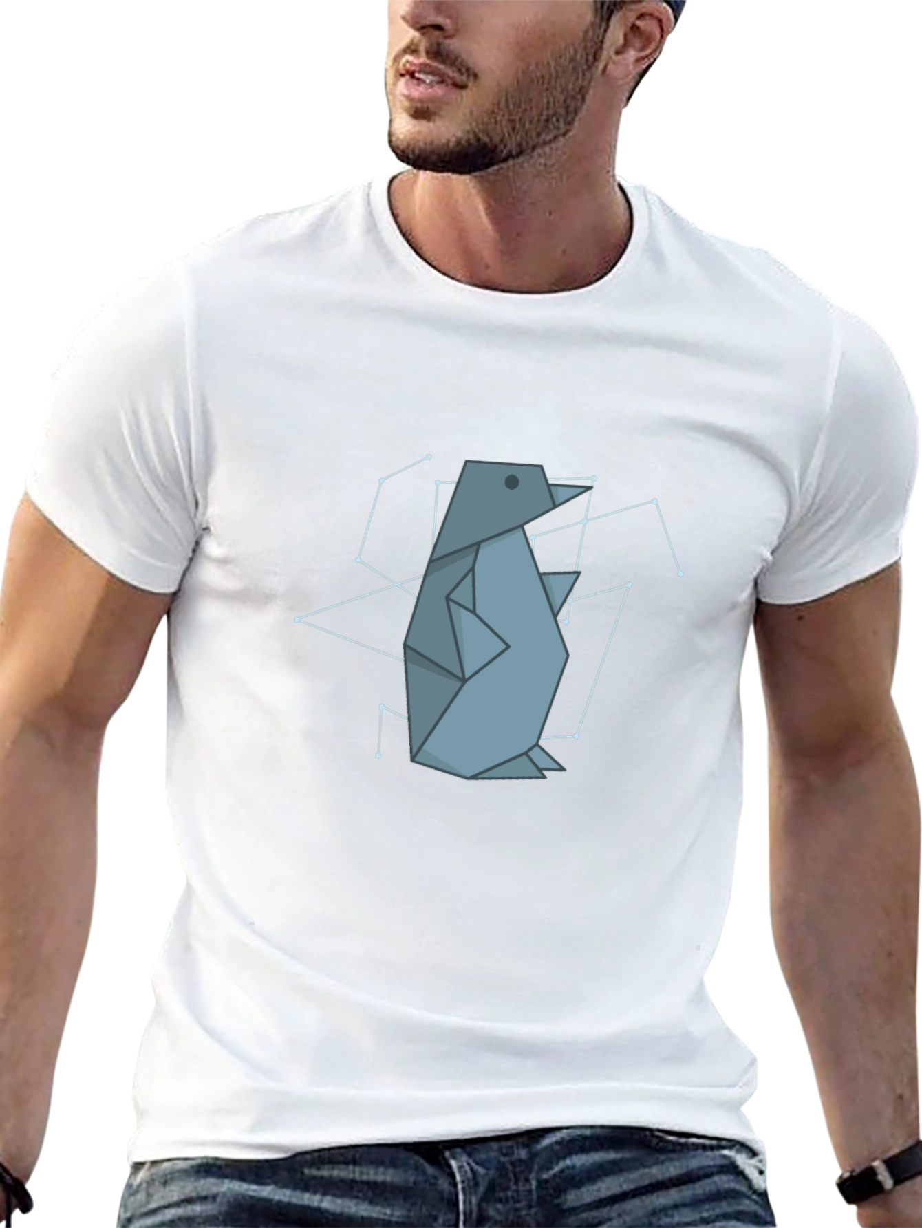 Geometric Penguin Graphic Tee - Black