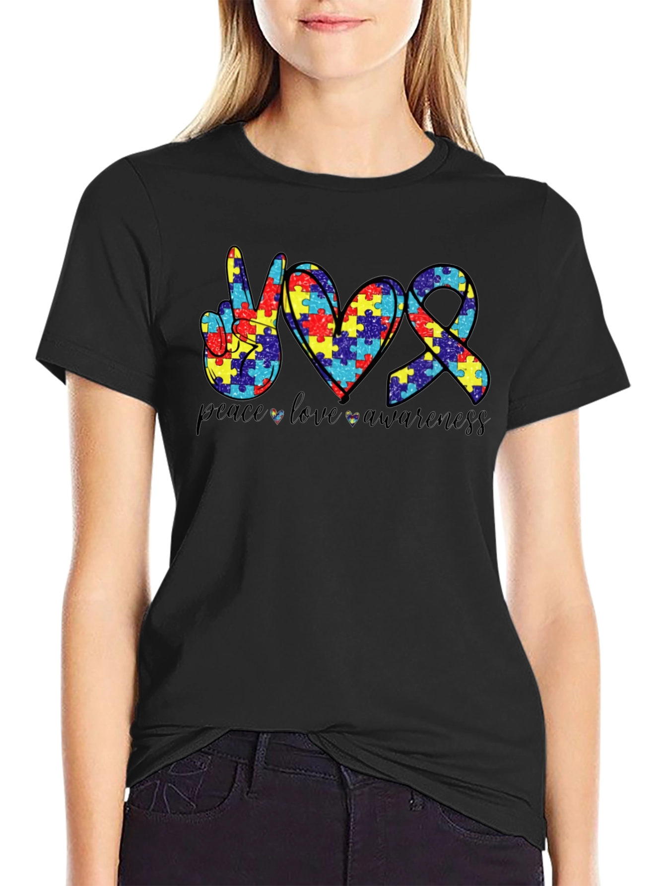 Peace Love Awareness Autism Puzzle T-Shirt