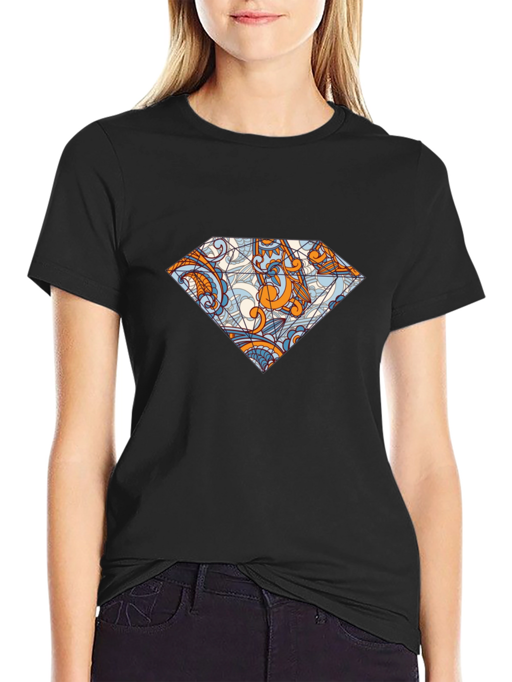 Diamond Graphic Black Tee - Unique Pattern Print