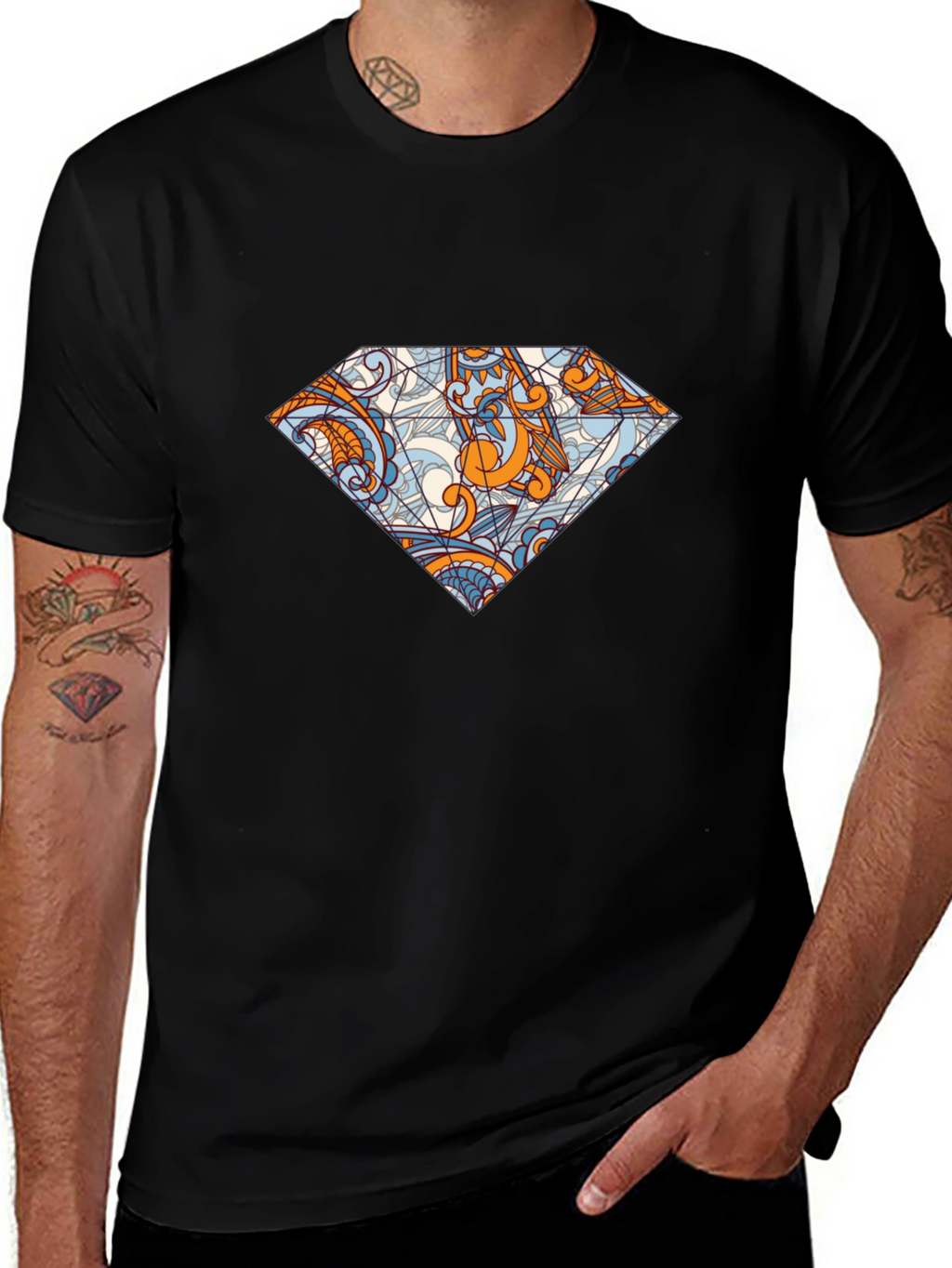 Diamond Graphic Black Tee - Unique Pattern Print
