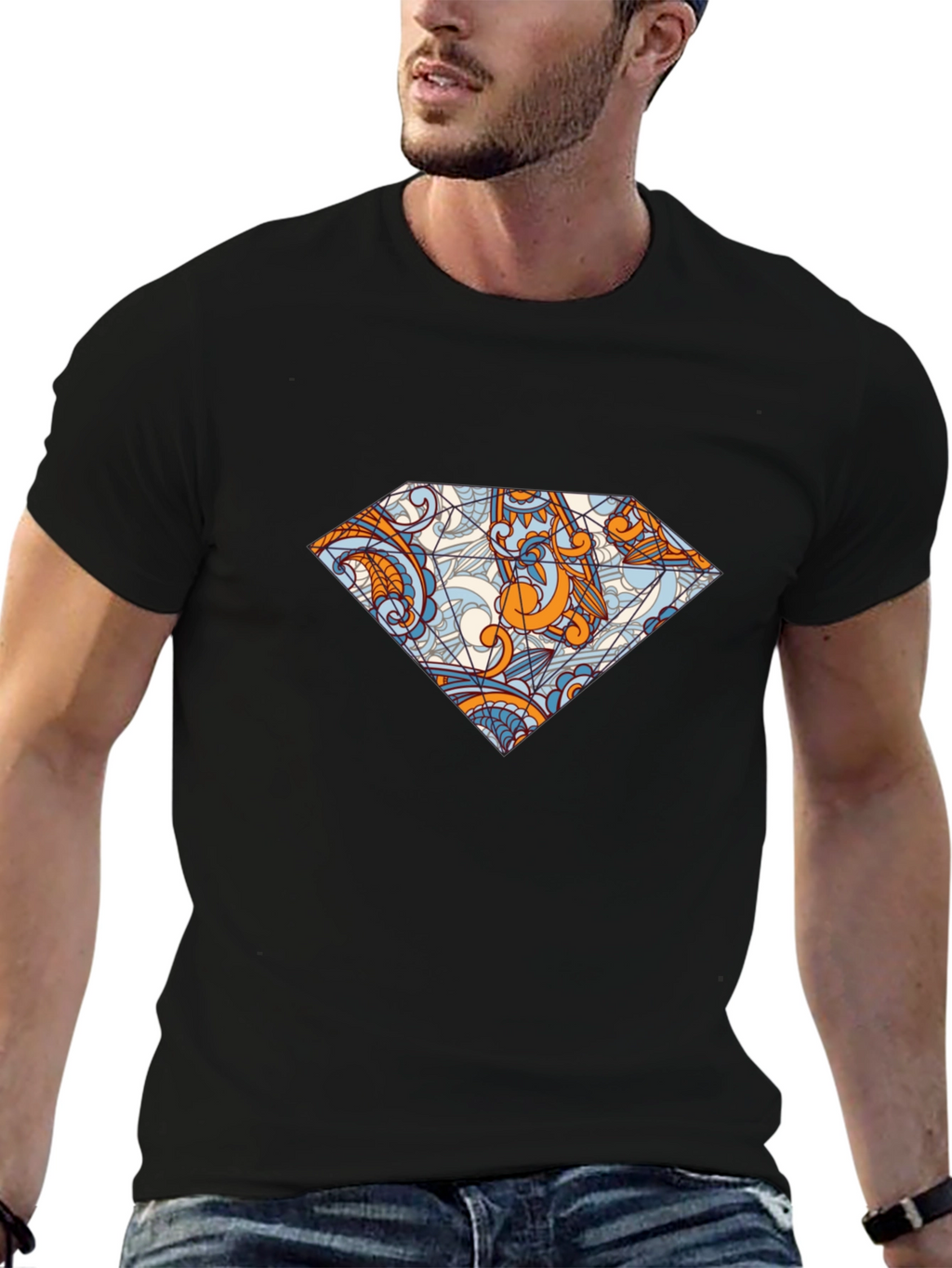 Diamond Graphic Black Tee - Unique Pattern Print