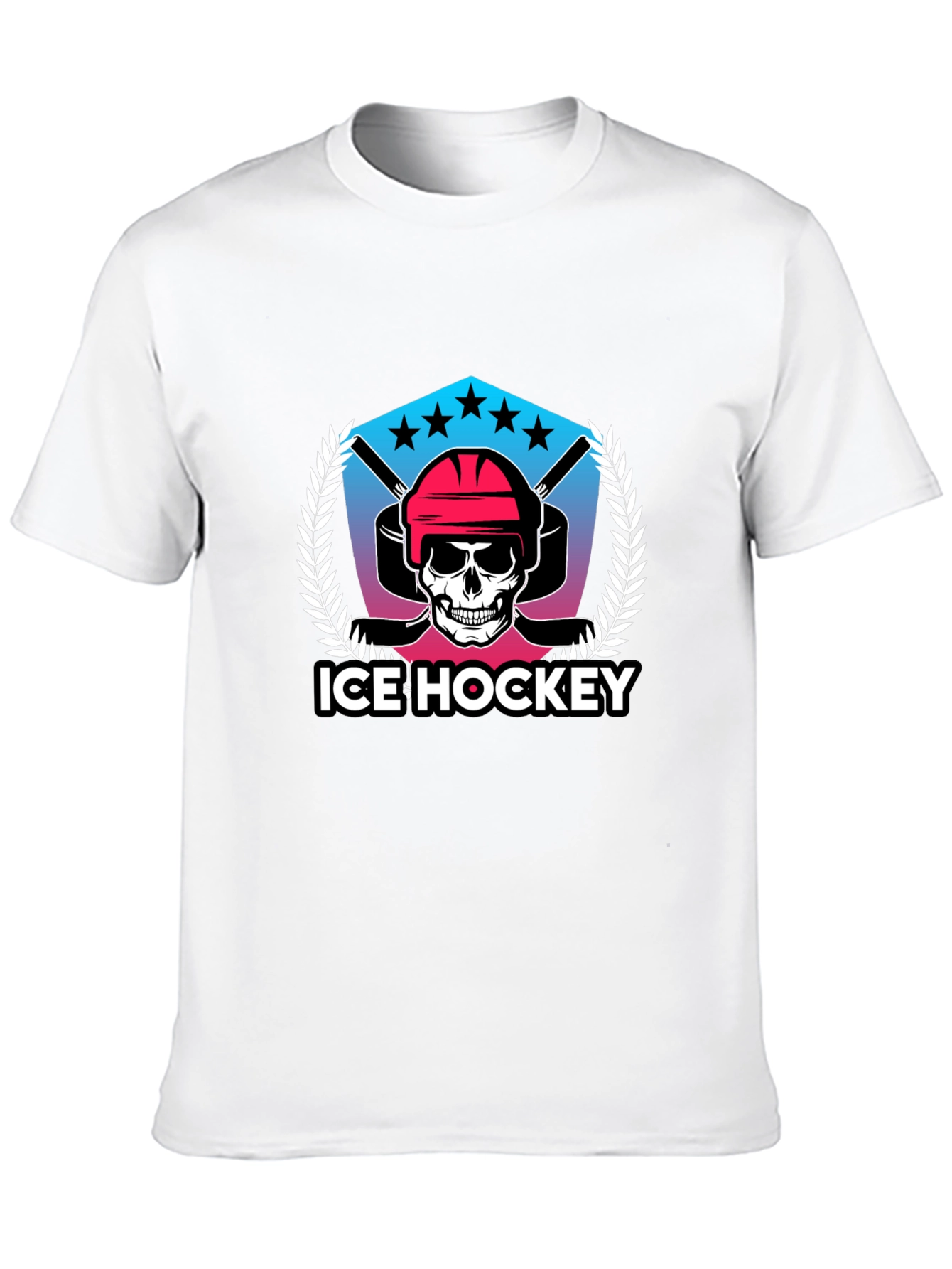 Ice Hockey Skull Graphic Black T-Shirt