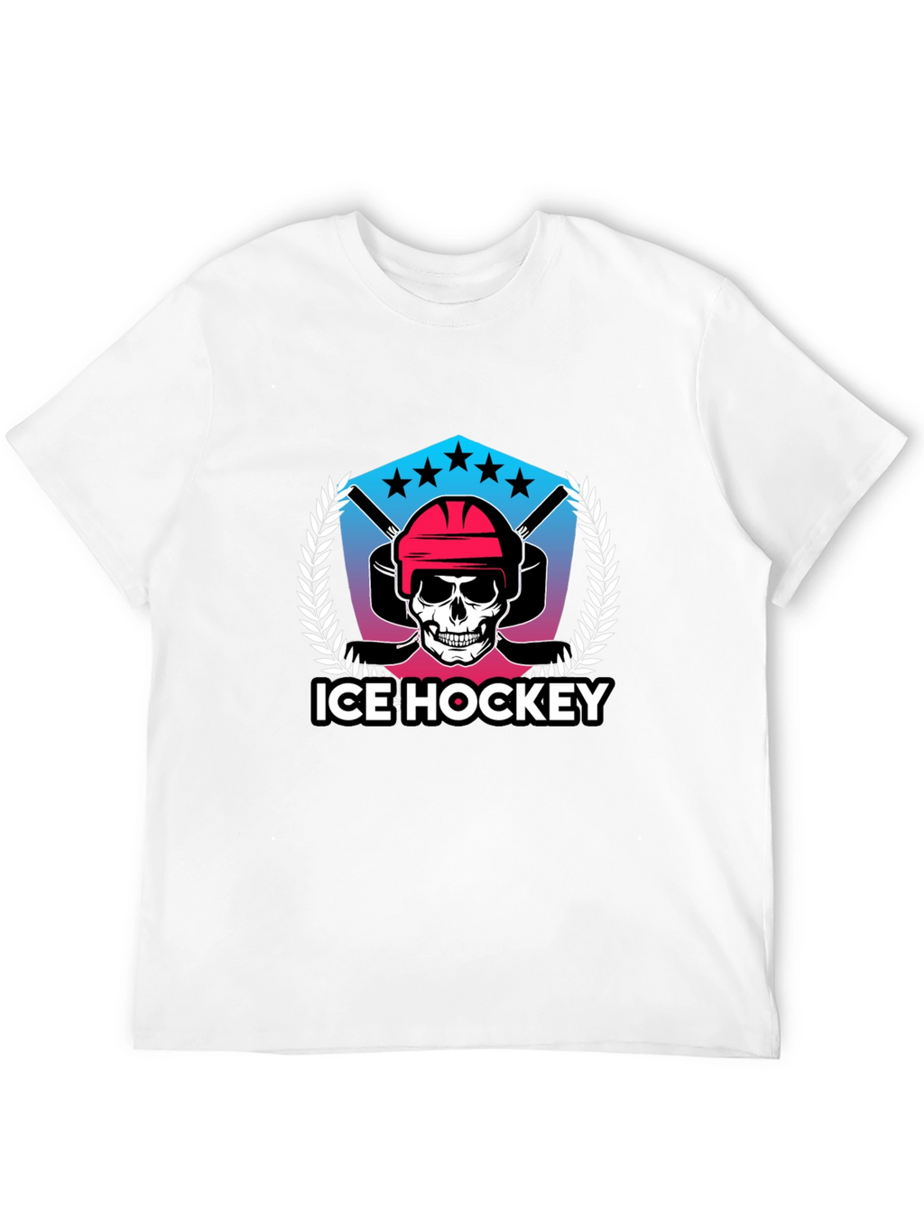 Ice Hockey Skull Graphic Black T-Shirt
