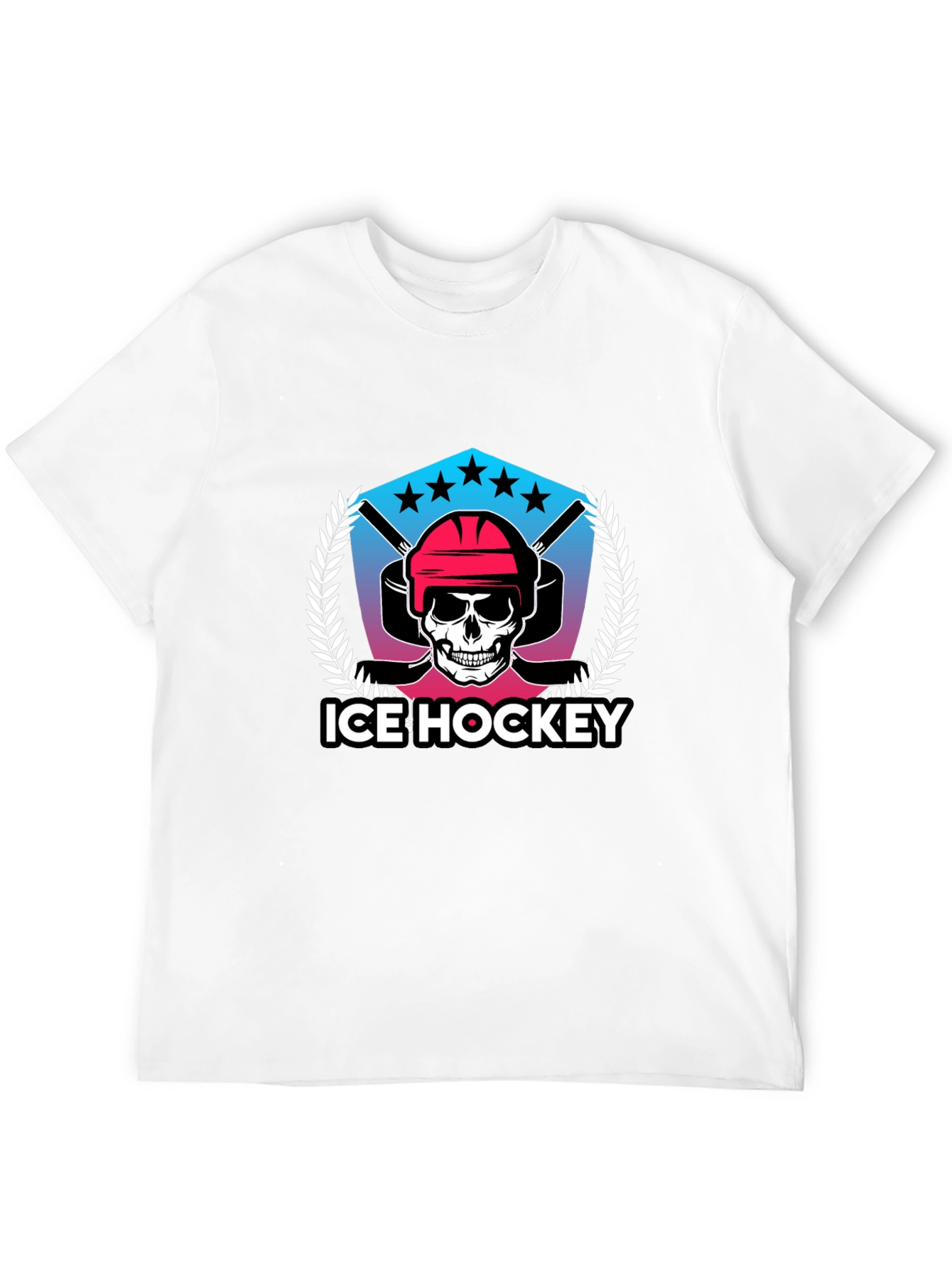 Ice Hockey Skull Graphic Black T-Shirt