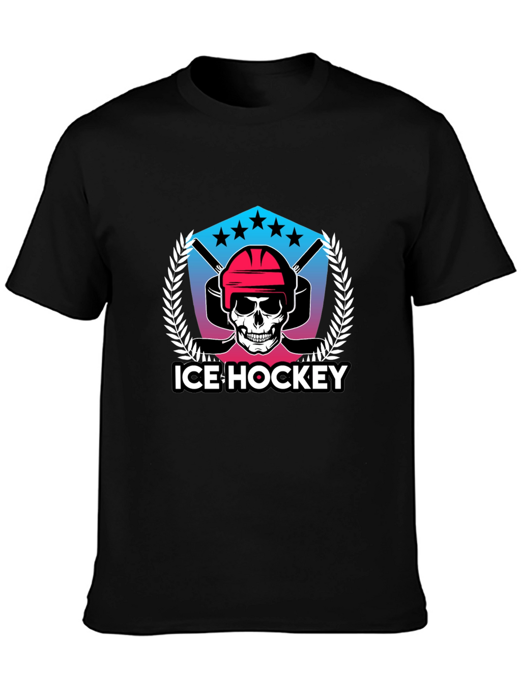 Ice Hockey Skull Graphic Black T-Shirt