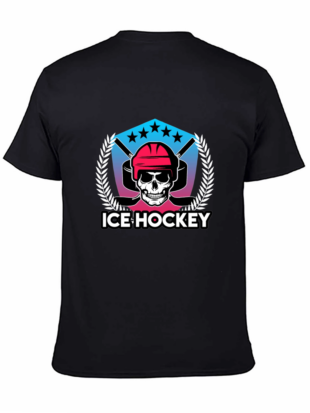Ice Hockey Skull Graphic Black T-Shirt