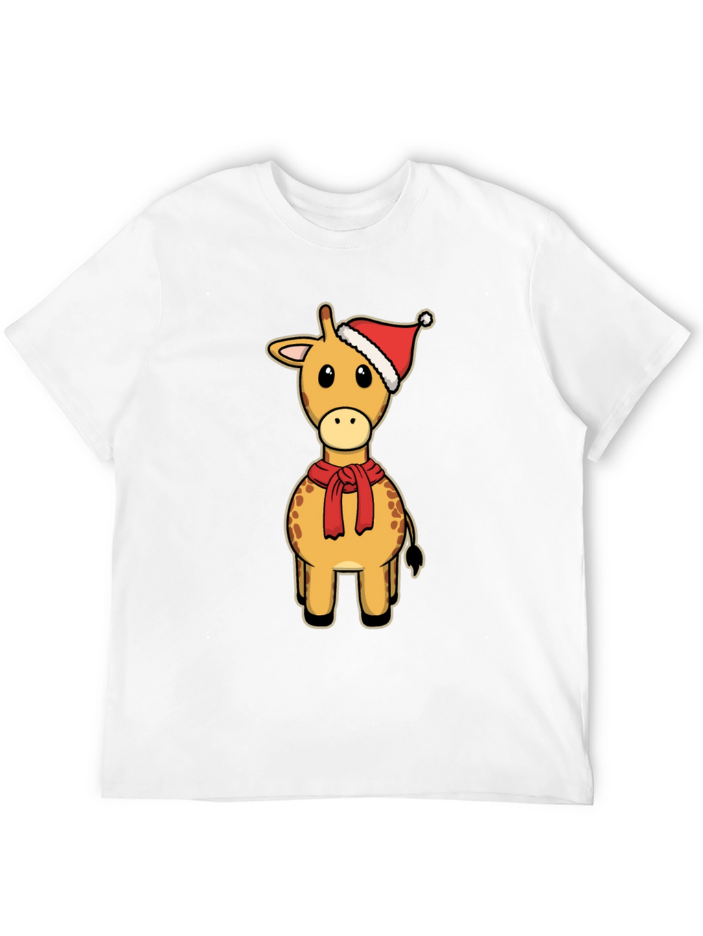 Festive Giraffe Tee: Christmas Holiday Cartoon Style