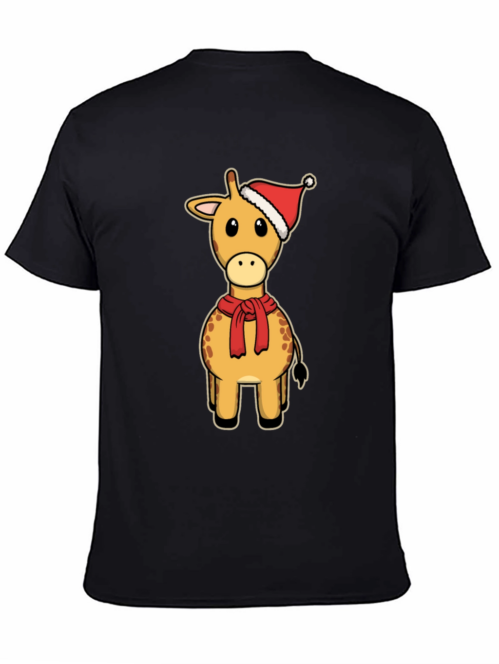 Festive Giraffe Tee: Christmas Holiday Cartoon Style