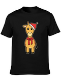 Festive Giraffe Tee: Christmas Holiday Cartoon Style