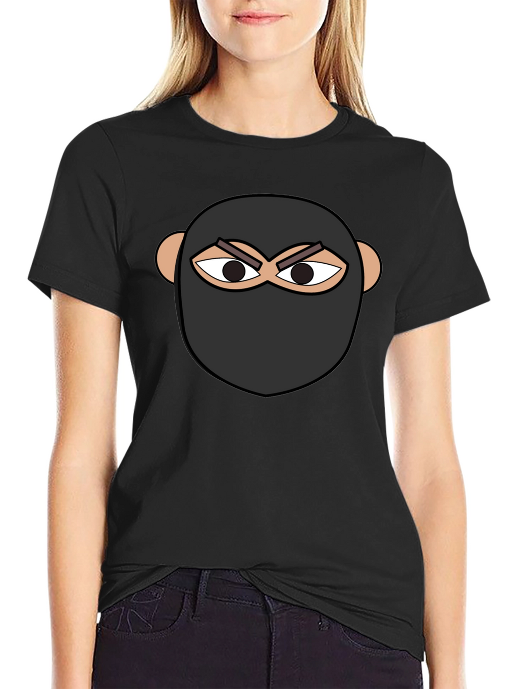 Ninja Face Graphic Tee - Black Cotton T-Shirt