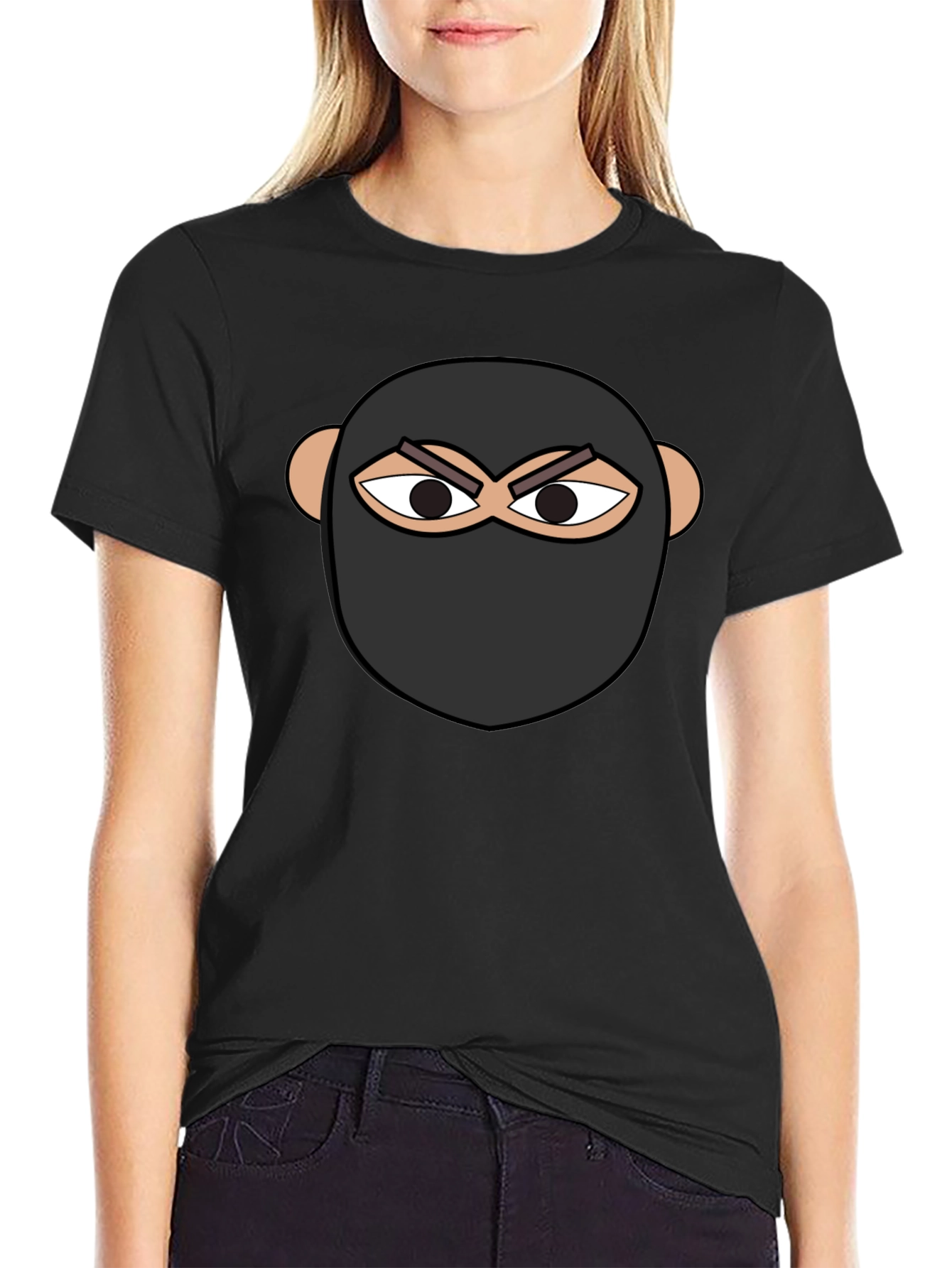 Ninja Face Graphic Tee - Black Cotton T-Shirt