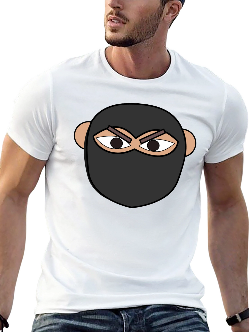 Ninja Face Graphic Tee - Black Cotton T-Shirt