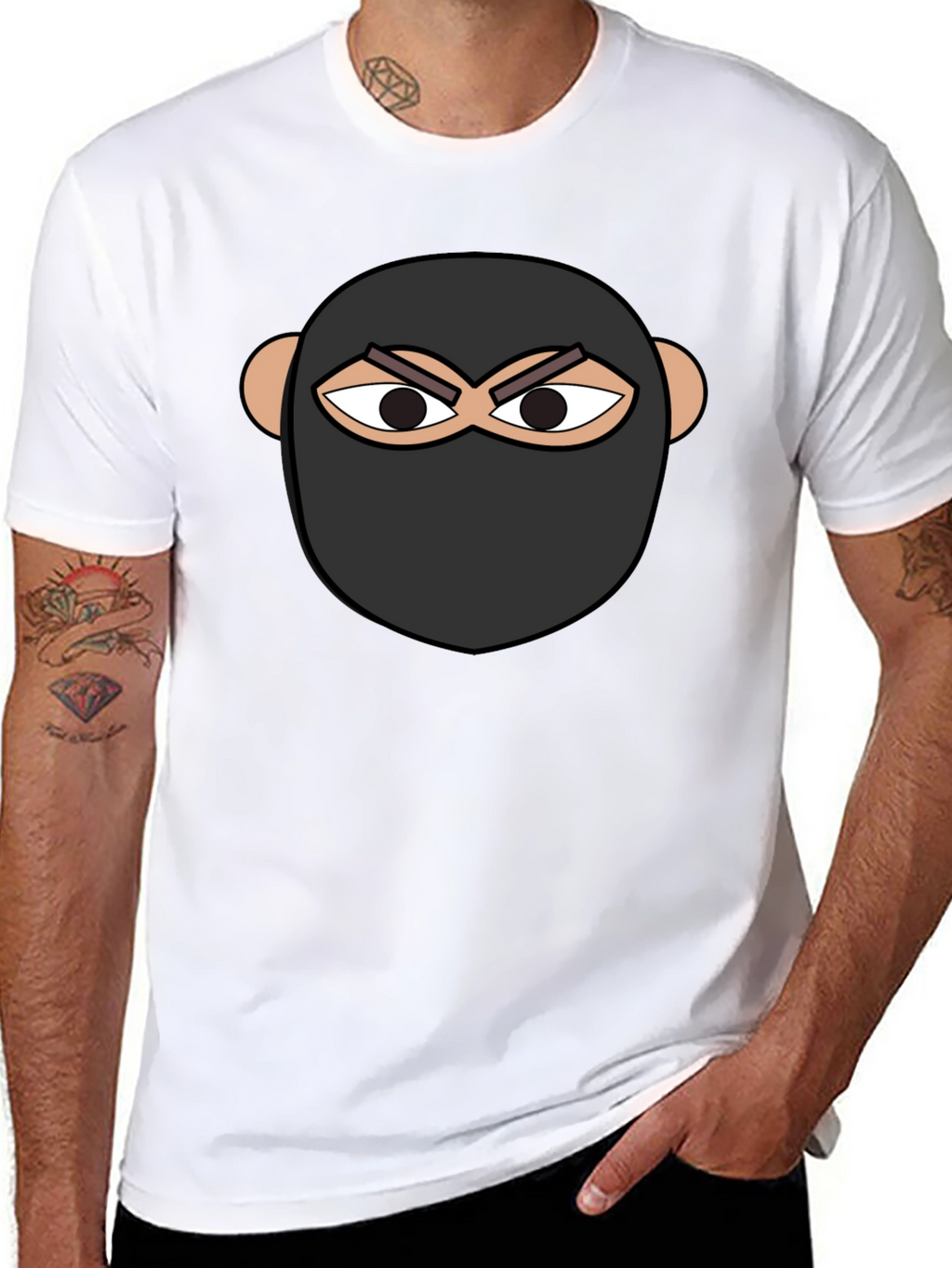 Ninja Face Graphic Tee - Black Cotton T-Shirt