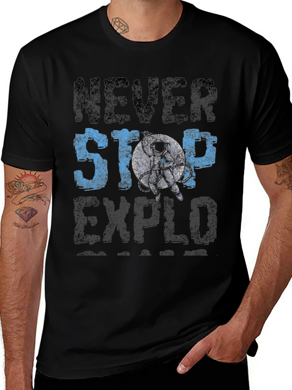 Never Stop Exploring T-Shirt - Astronaut Graphic Tee