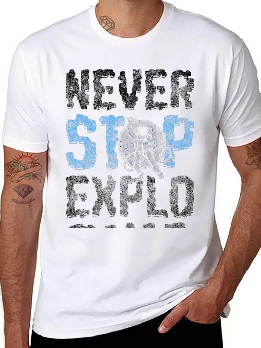 Never Stop Exploring T-Shirt - Astronaut Graphic Tee