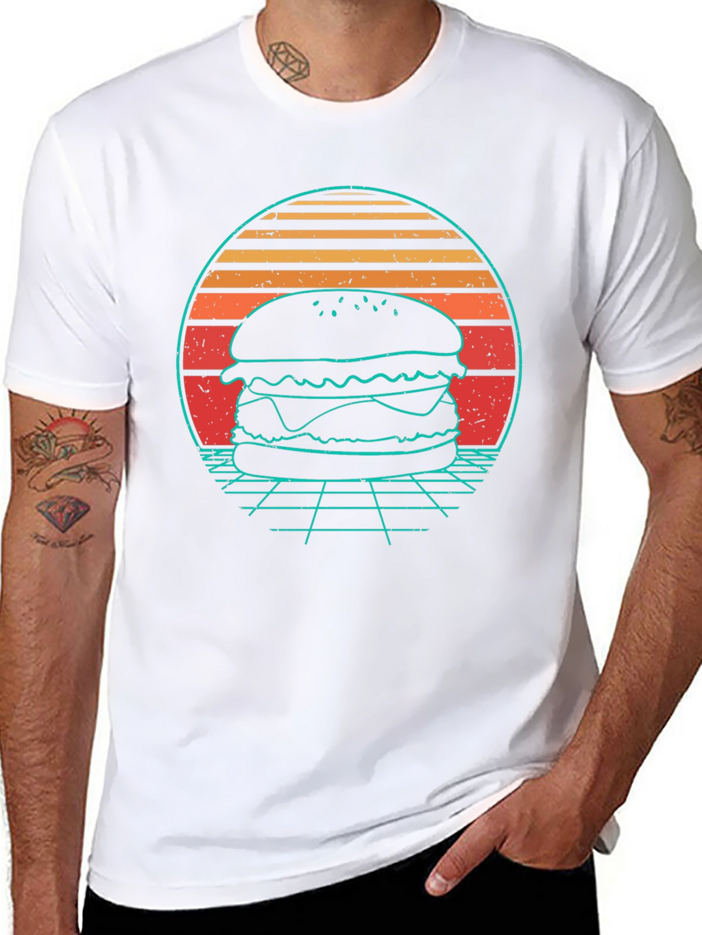 Retro Burger T-Shirt - Synthwave Design