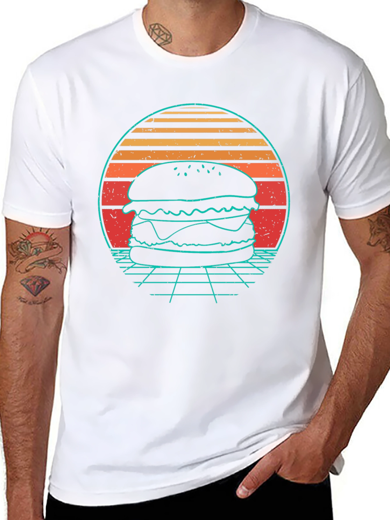 Retro Burger T-Shirt - Synthwave Design