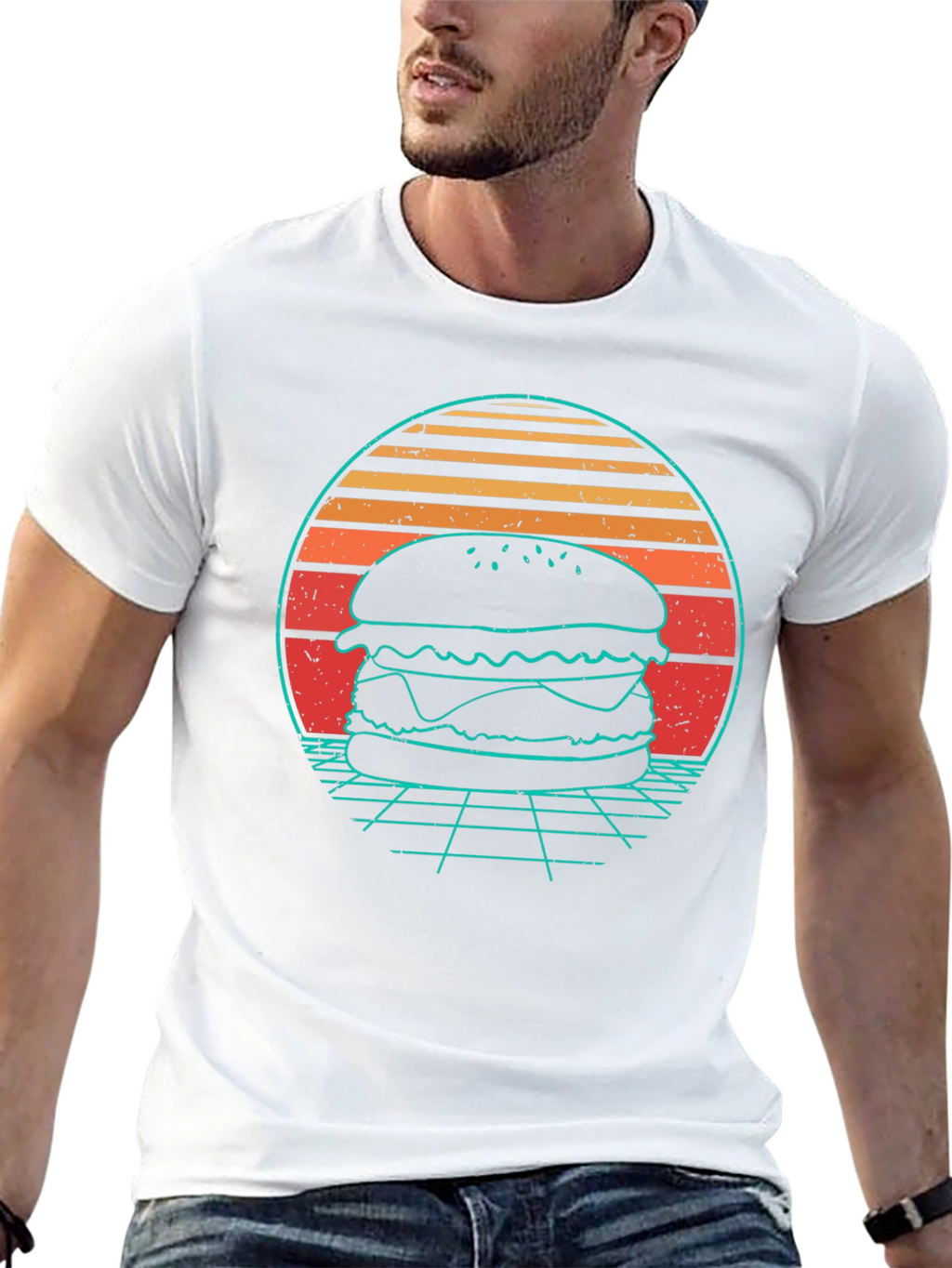 Retro Burger T-Shirt - Synthwave Design