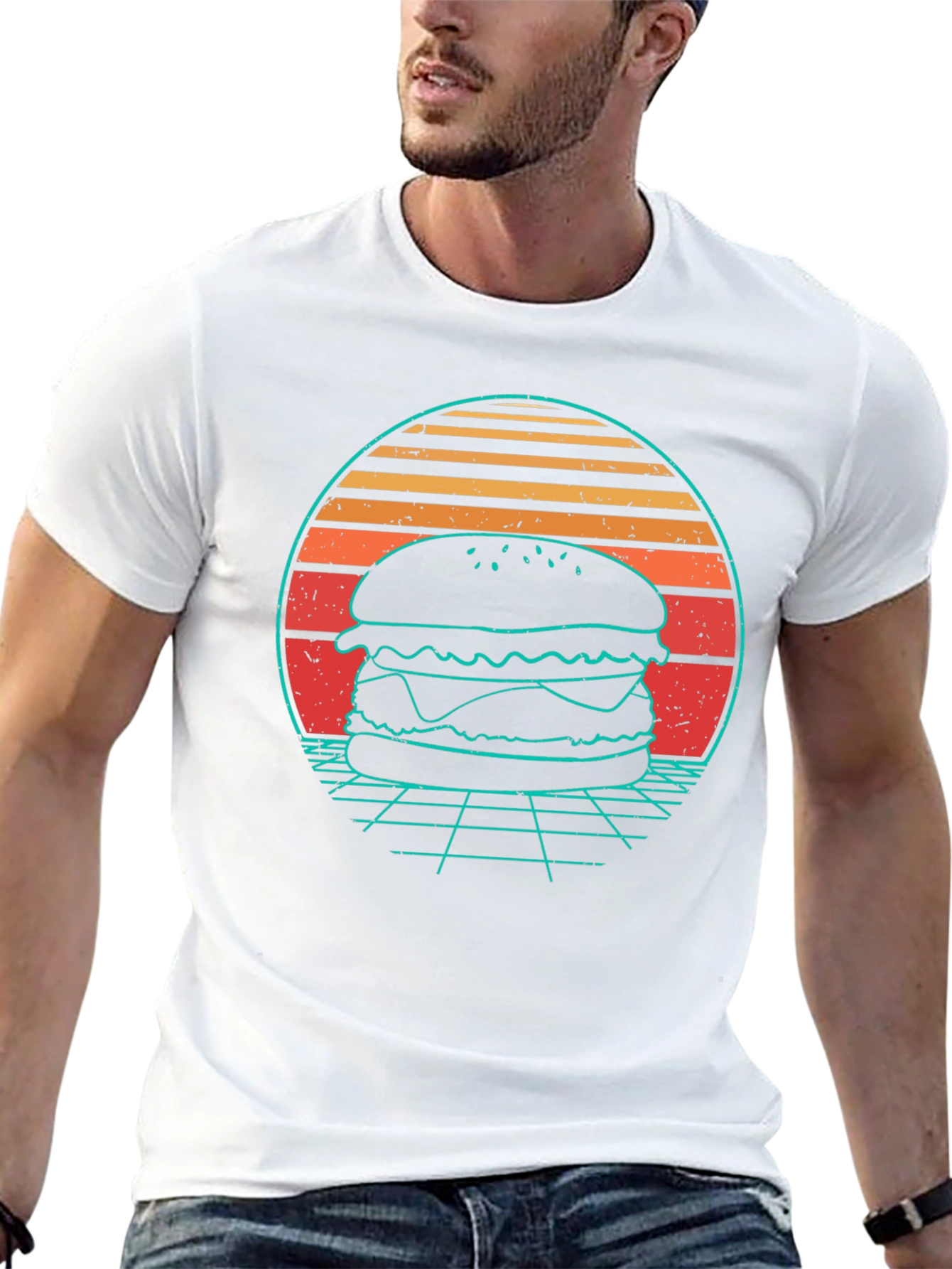 Retro Burger T-Shirt - Synthwave Design
