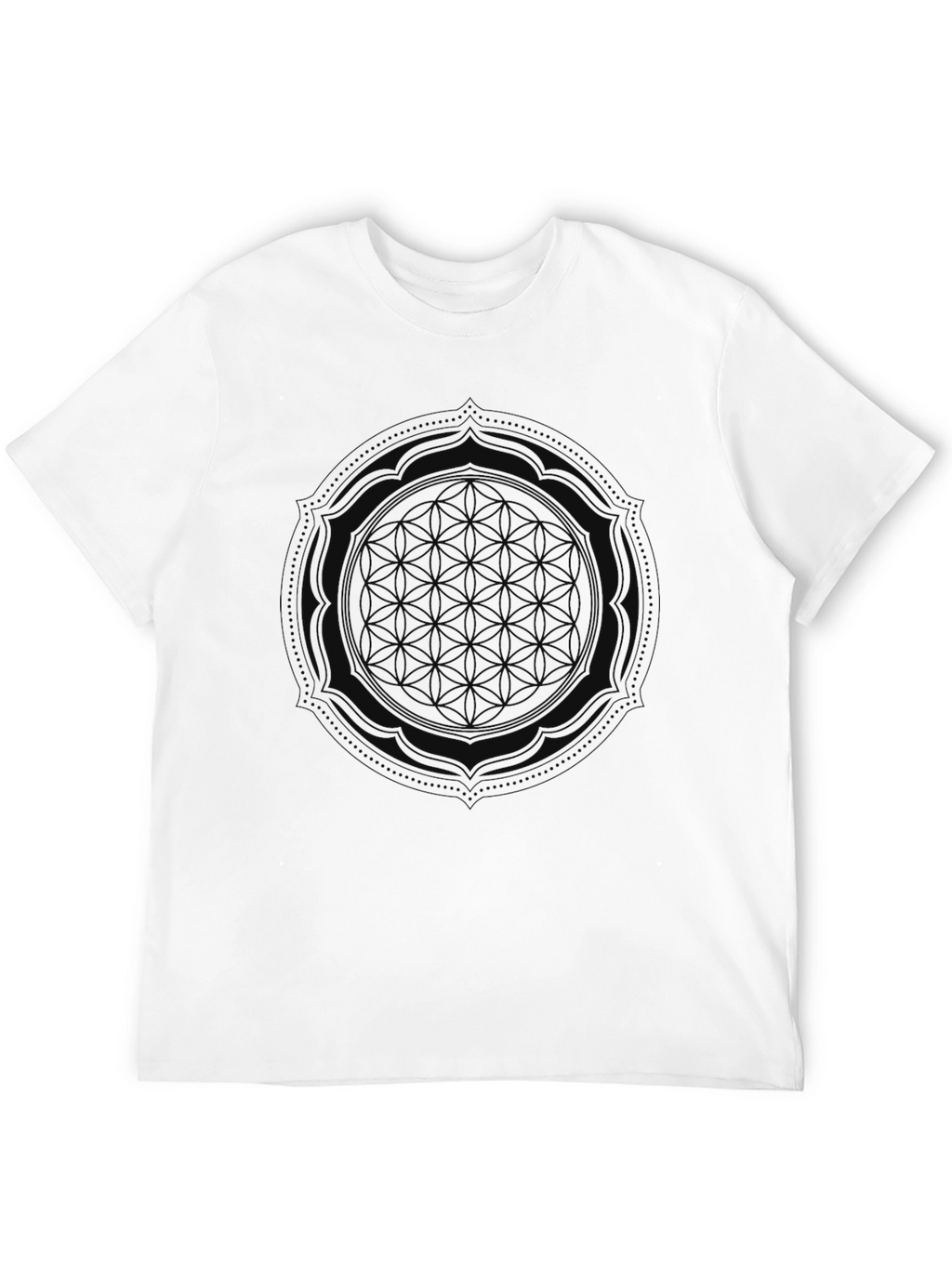 Mens Black Graphic Tee - Flower of Life Design
