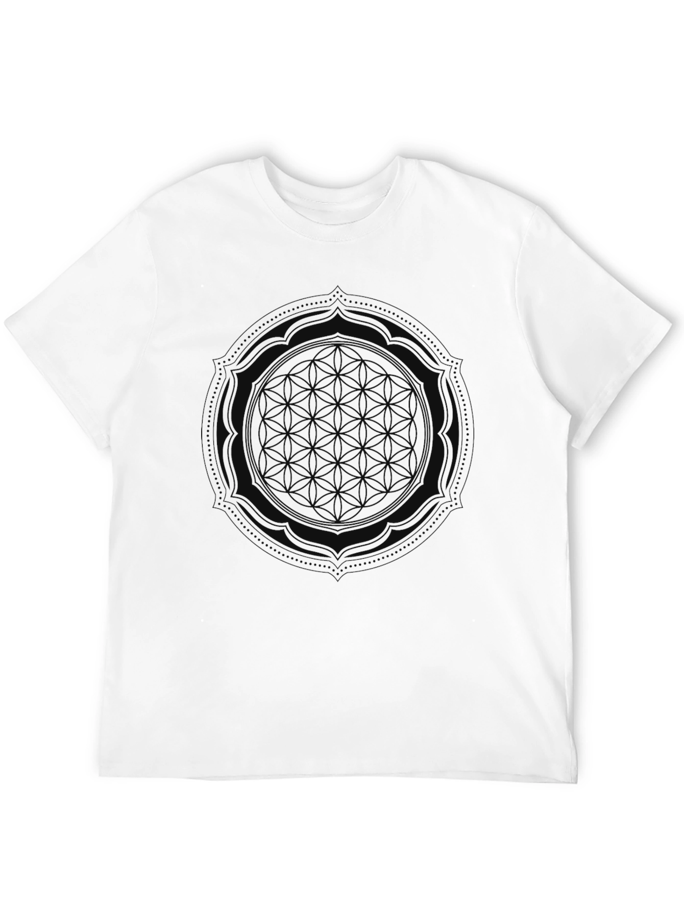 Mens Black Graphic Tee - Flower of Life Design