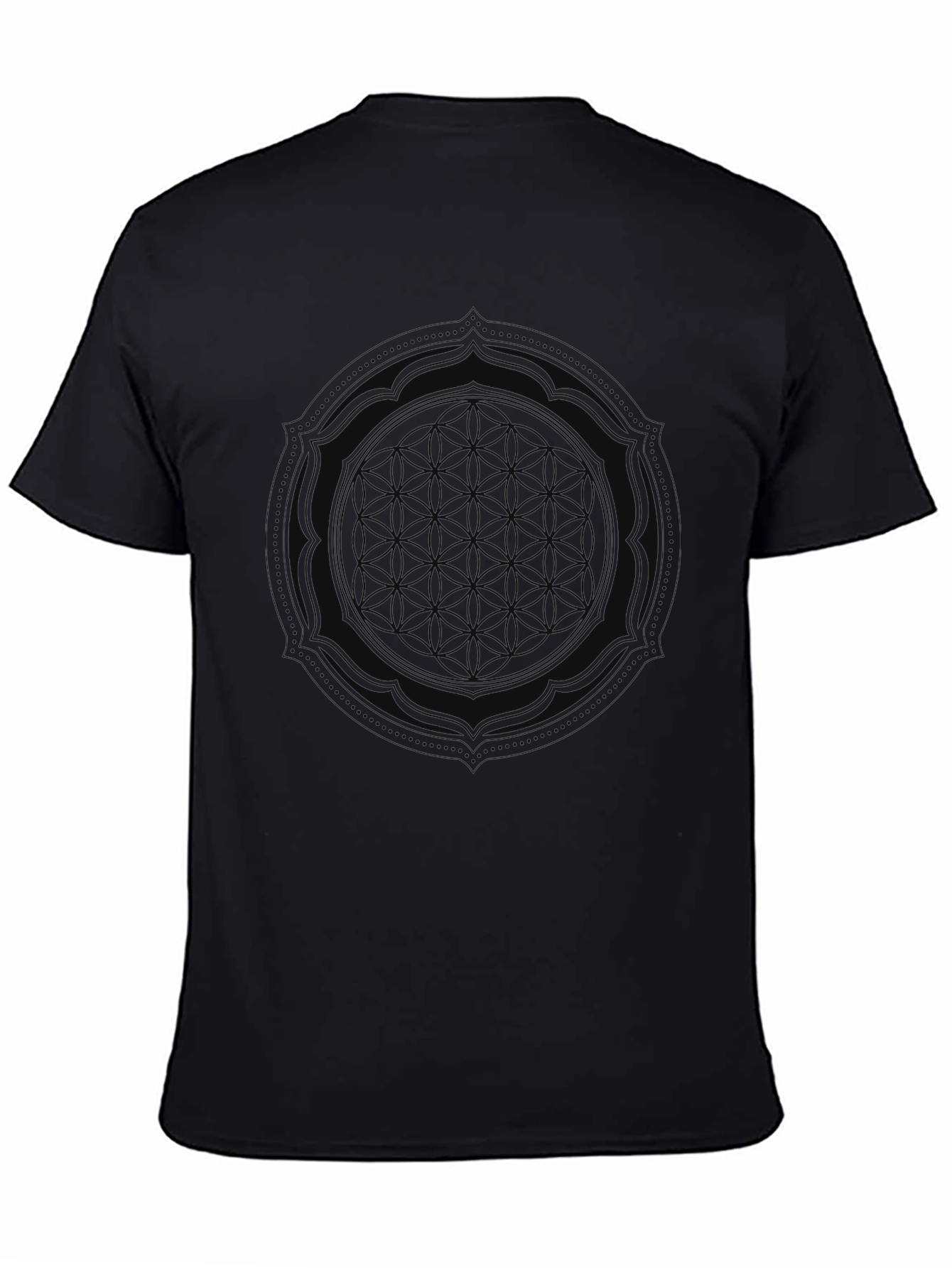 Mens Black Graphic Tee - Flower of Life Design