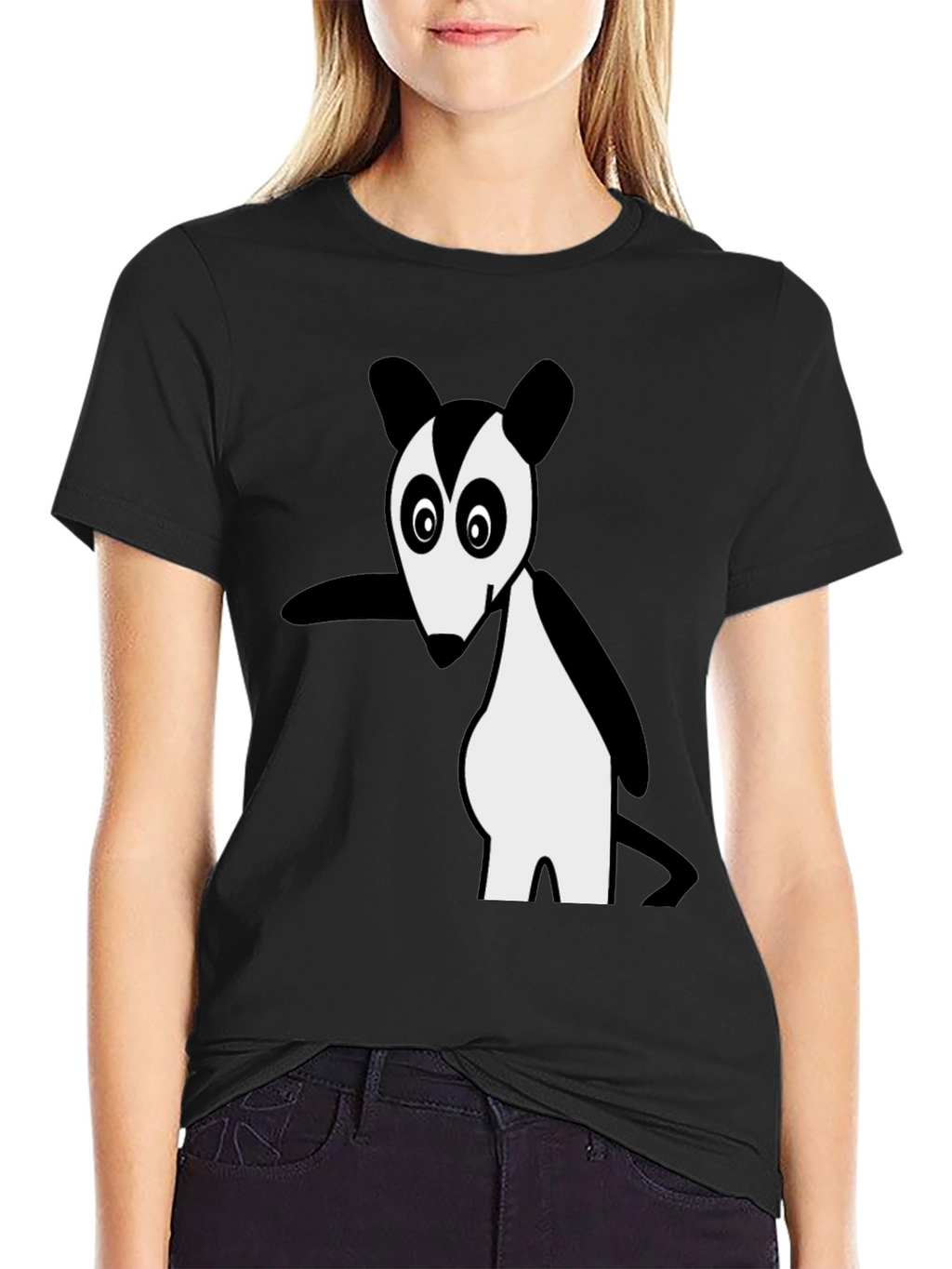 Cartoon Opossum Black T-Shirt