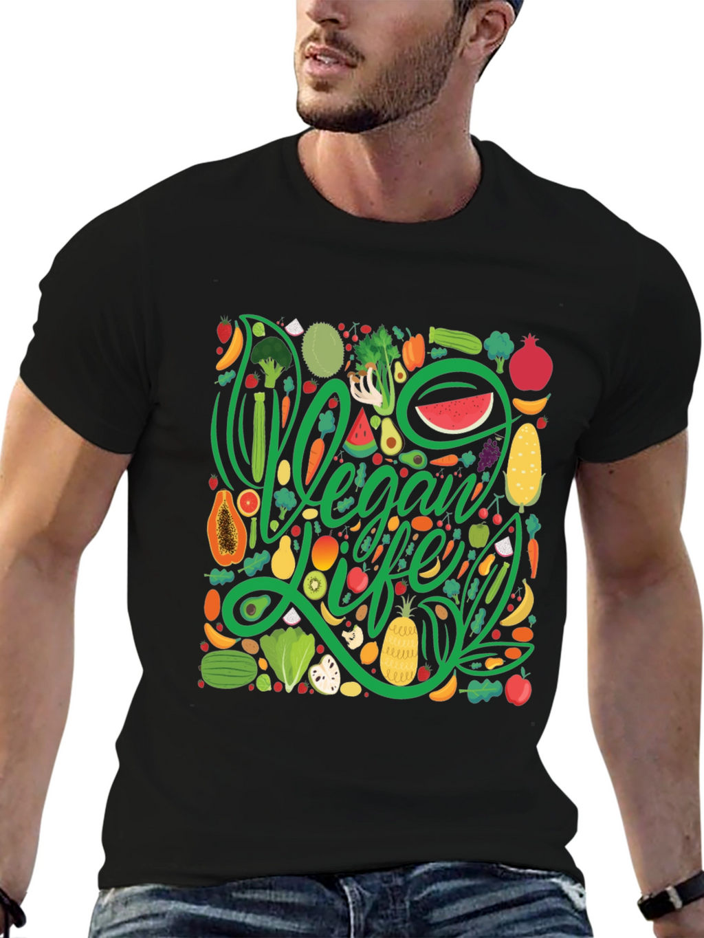 Vegan Life T-Shirt - Fruit & Vegetable Design