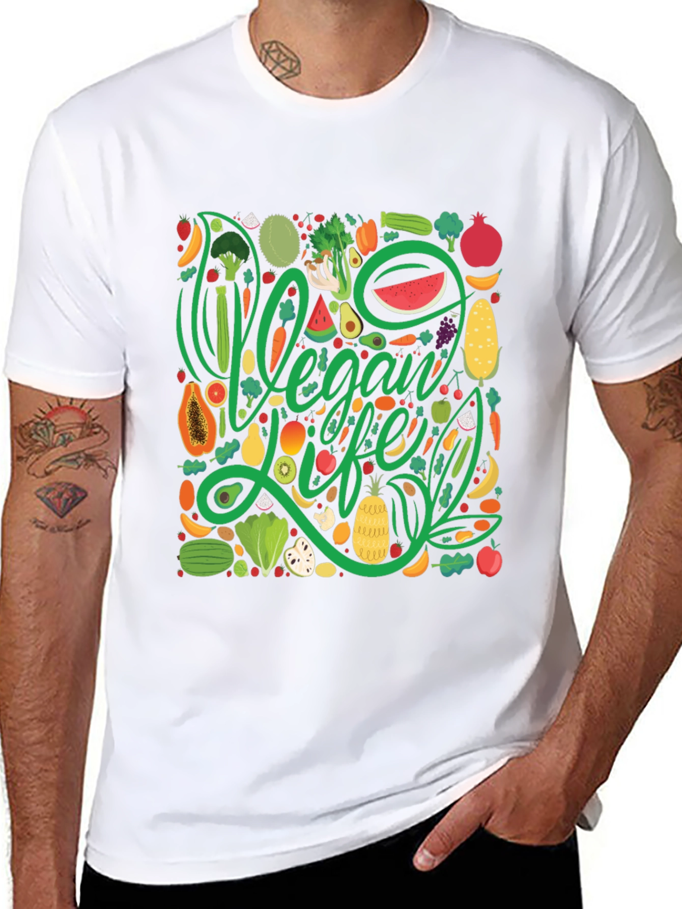 Vegan Life T-Shirt - Fruit & Vegetable Design