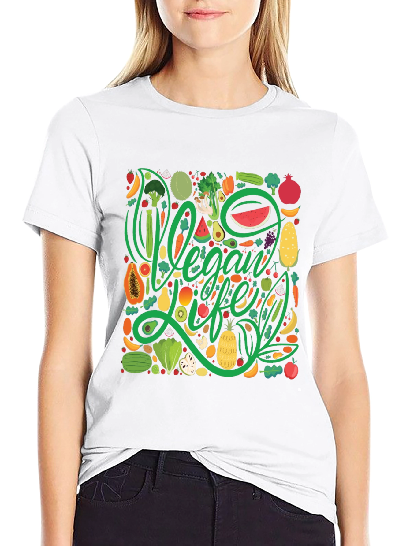 Vegan Life T-Shirt - Fruit & Vegetable Design