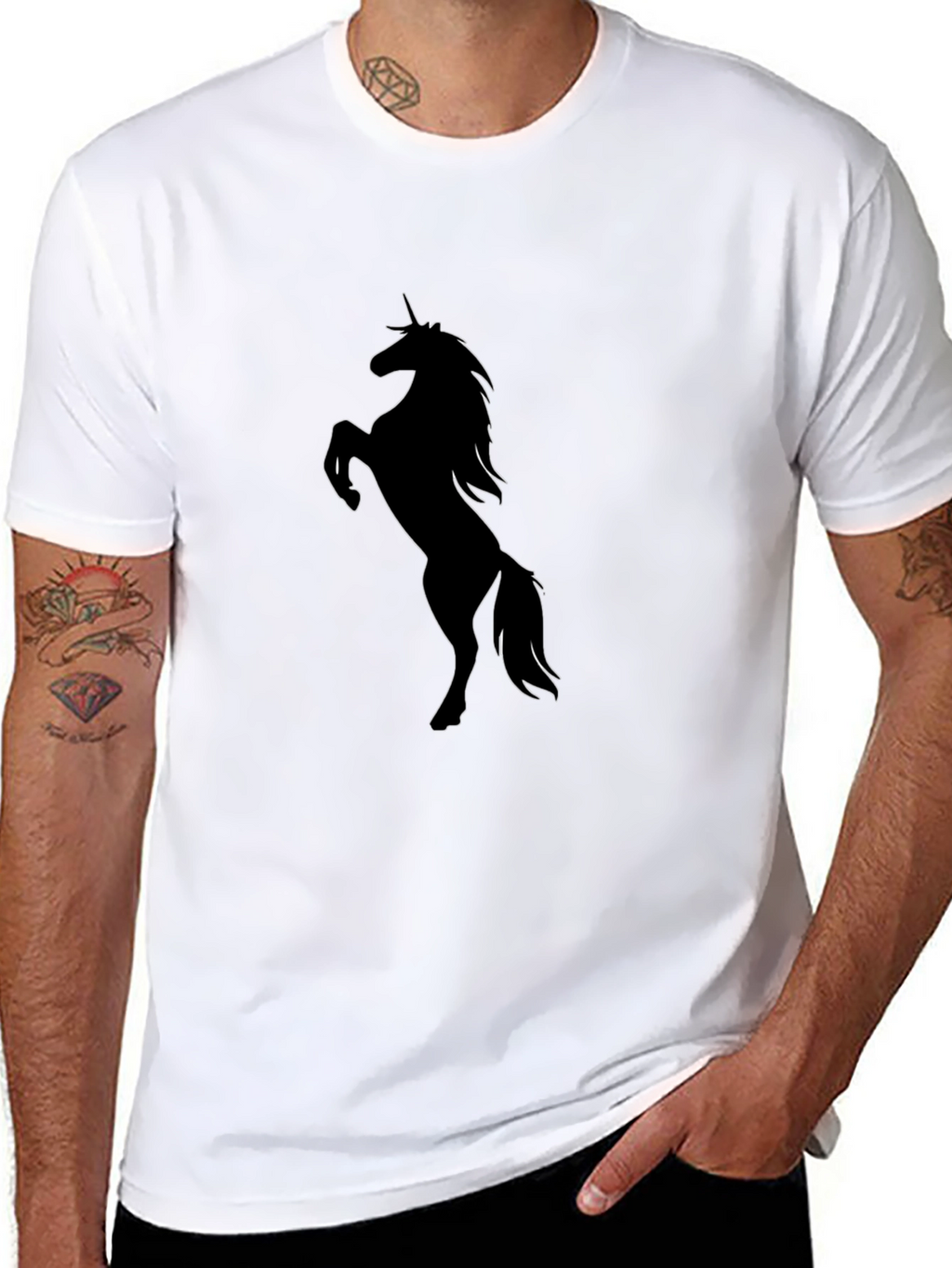 Mens Black T-Shirt with Unicorn Silhouette
