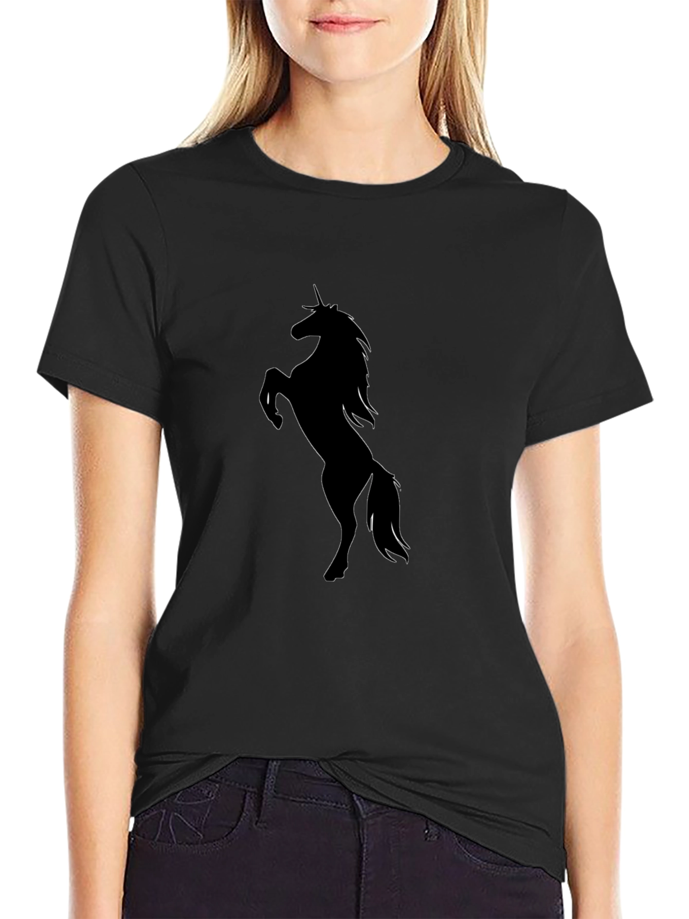 Mens Black T-Shirt with Unicorn Silhouette