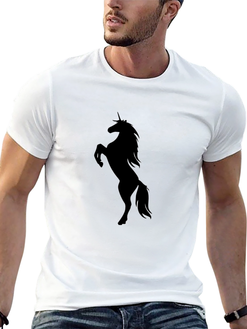 Mens Black T-Shirt with Unicorn Silhouette