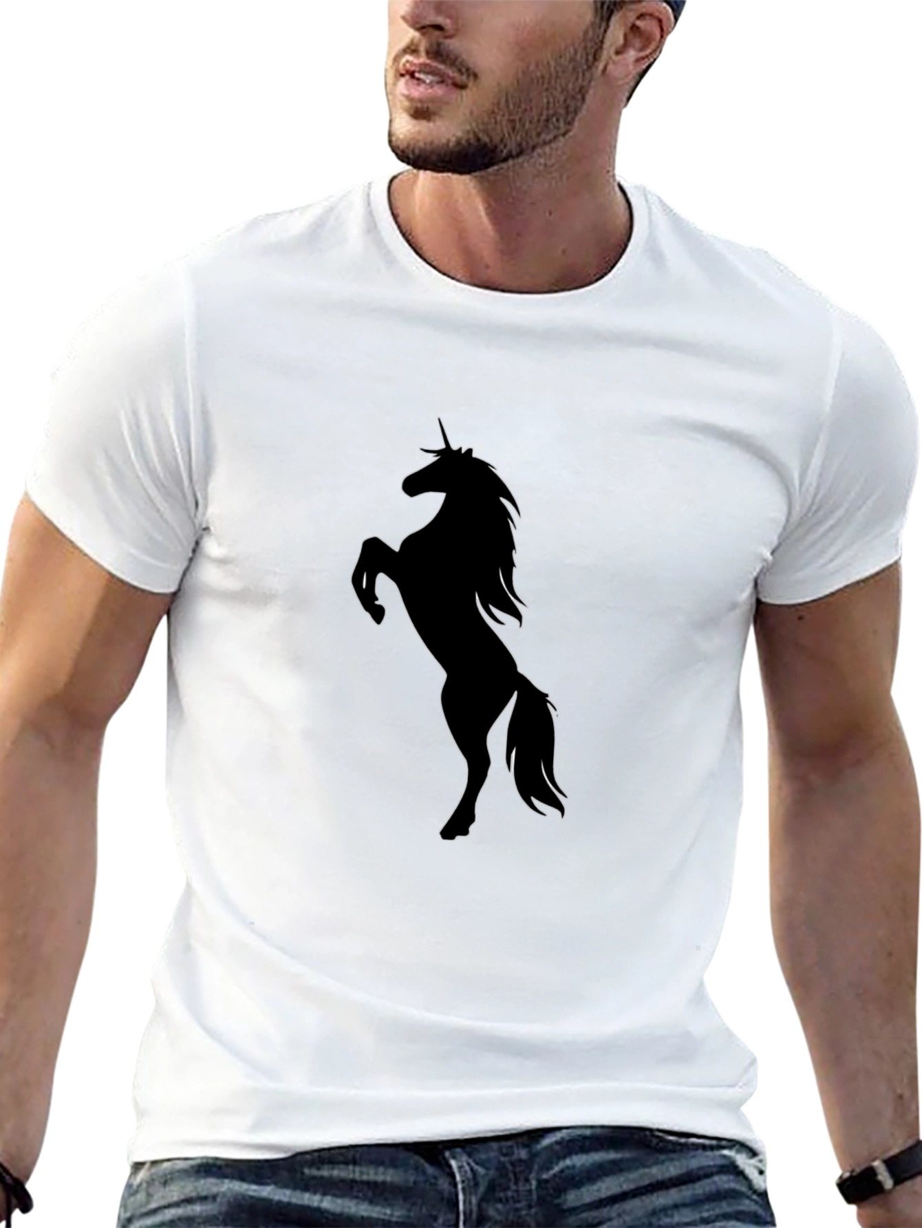 Mens Black T-Shirt with Unicorn Silhouette