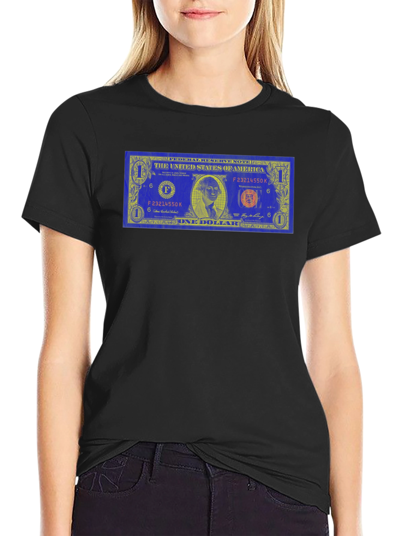 Novelty Dollar Bill Graphic Black T-Shirt