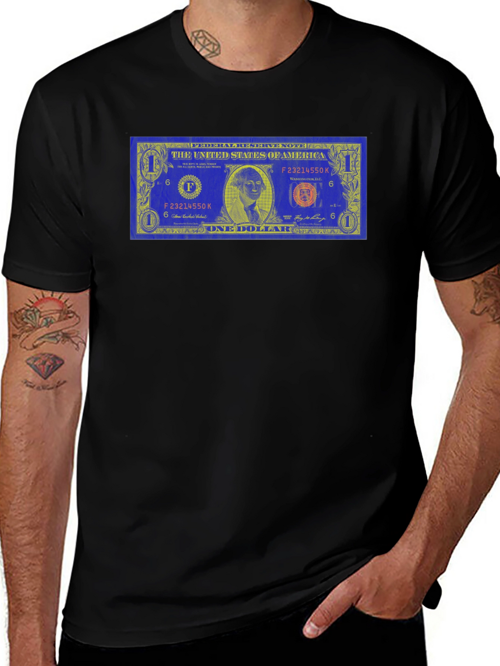 Novelty Dollar Bill Graphic Black T-Shirt