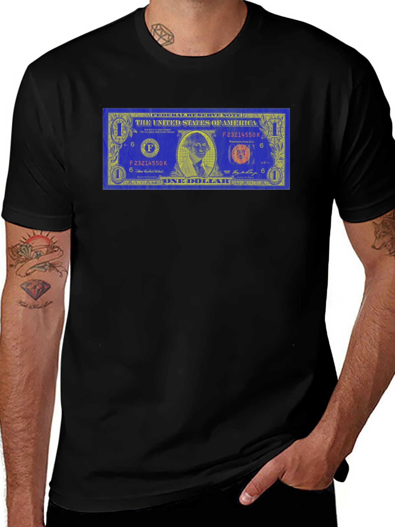 Novelty Dollar Bill Graphic Black T-Shirt