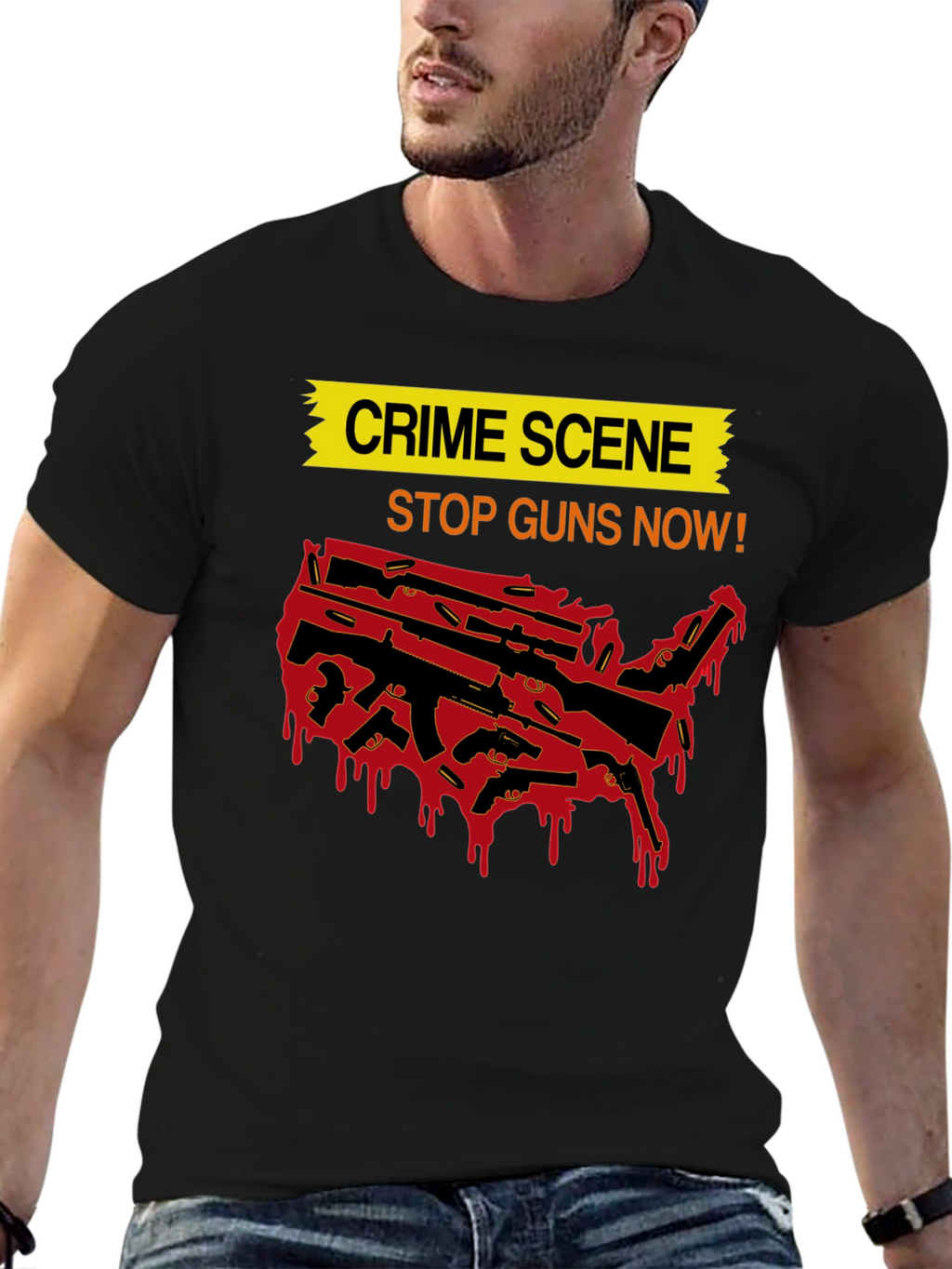 Crime Scene Stop Guns Now Graphic Tee