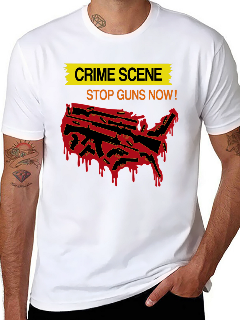 Crime Scene Stop Guns Now Graphic Tee