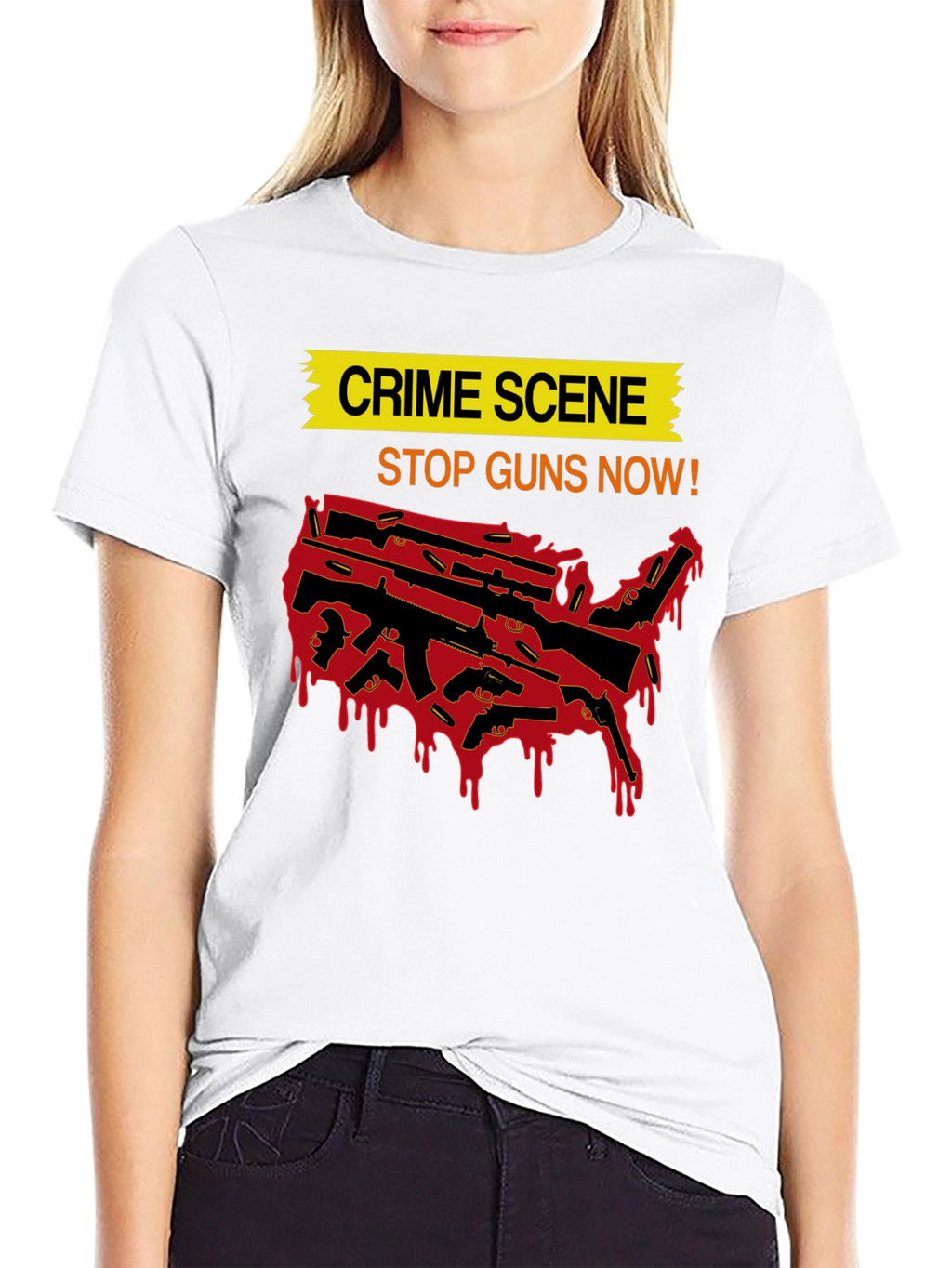 Crime Scene Stop Guns Now Graphic Tee