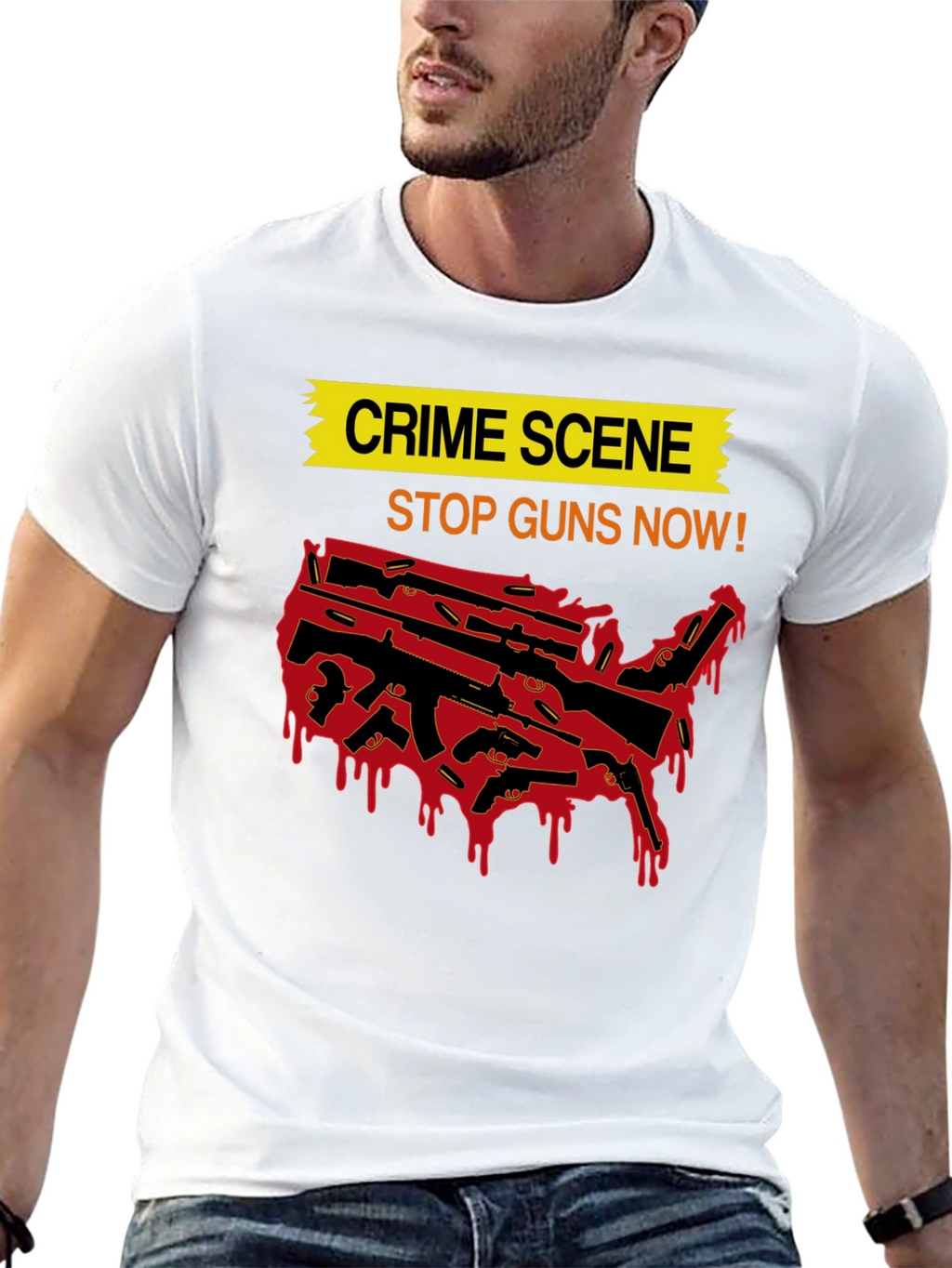 Crime Scene Stop Guns Now Graphic Tee