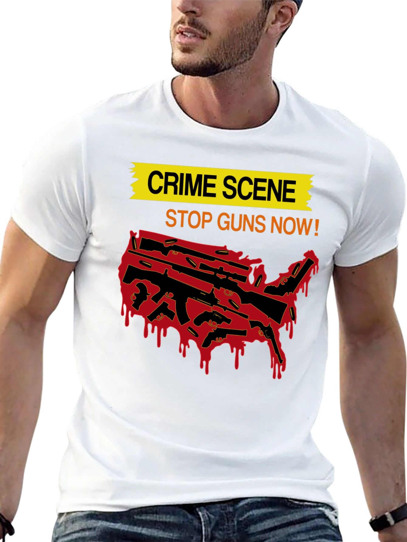 Crime Scene Stop Guns Now Graphic Tee