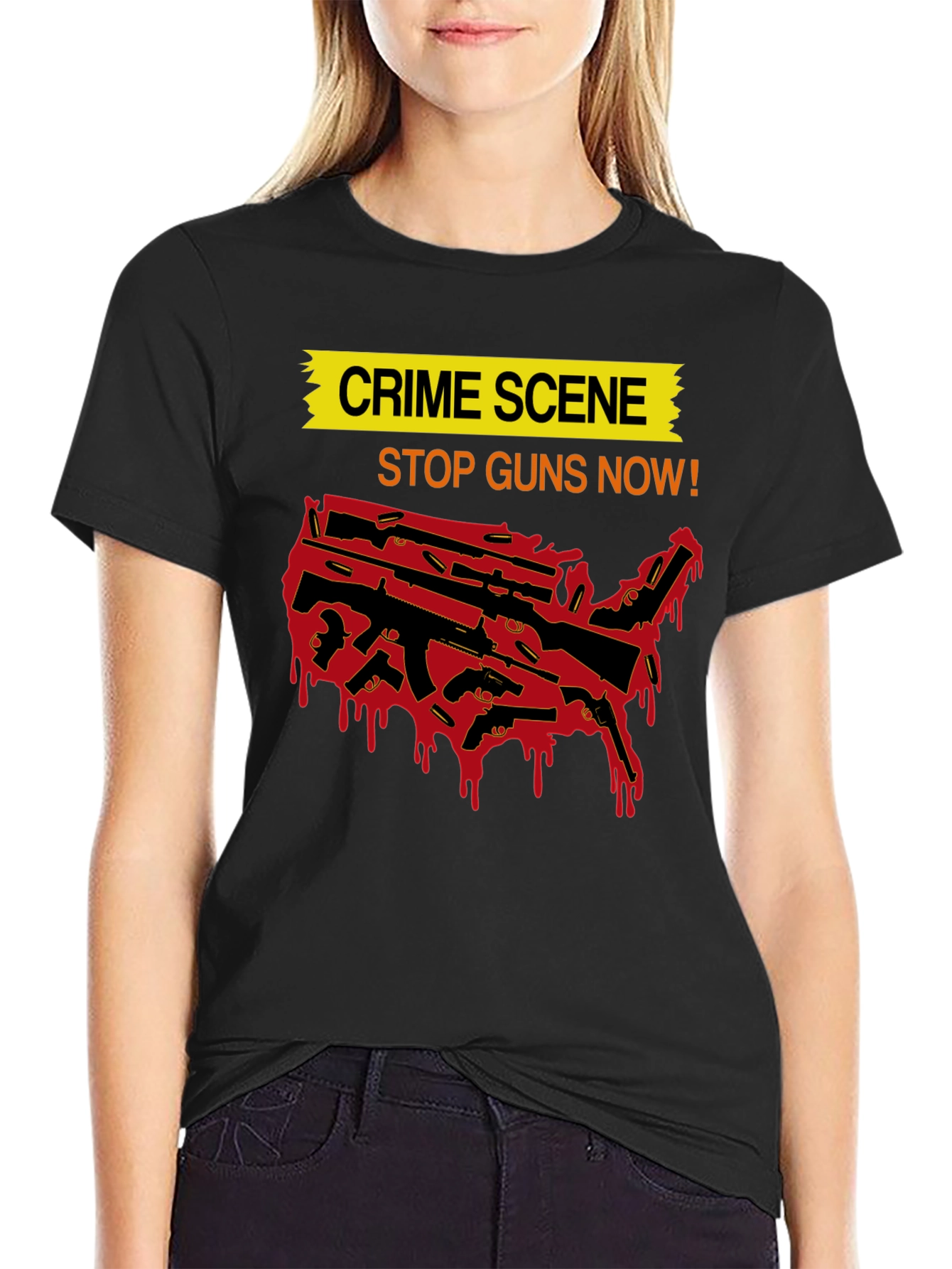 Crime Scene Stop Guns Now Graphic Tee