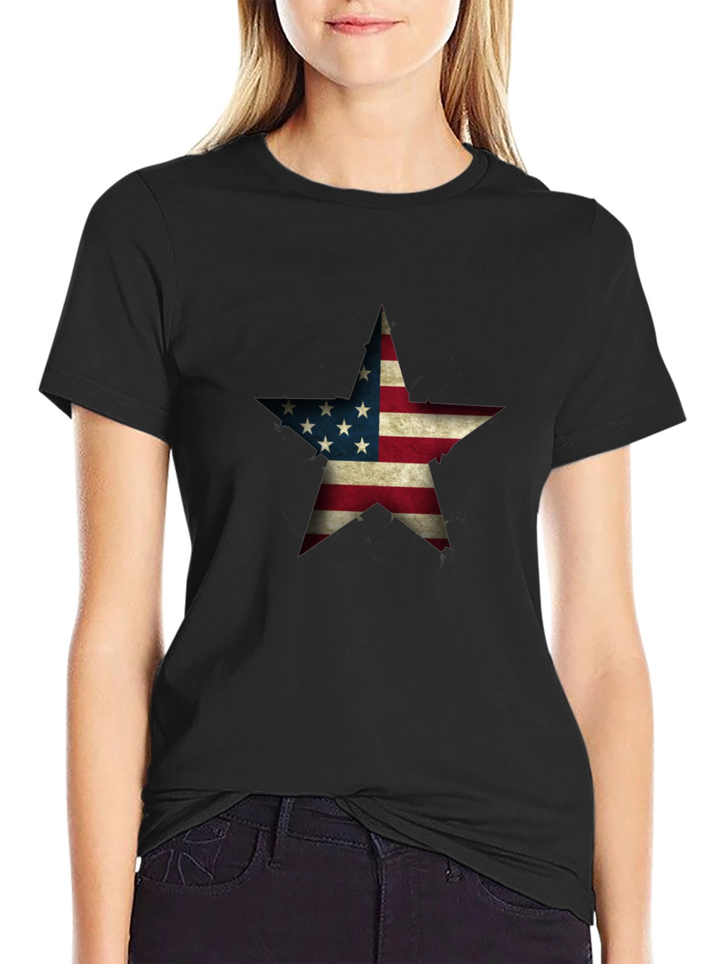 USA Flag Star Graphic Black T-Shirt