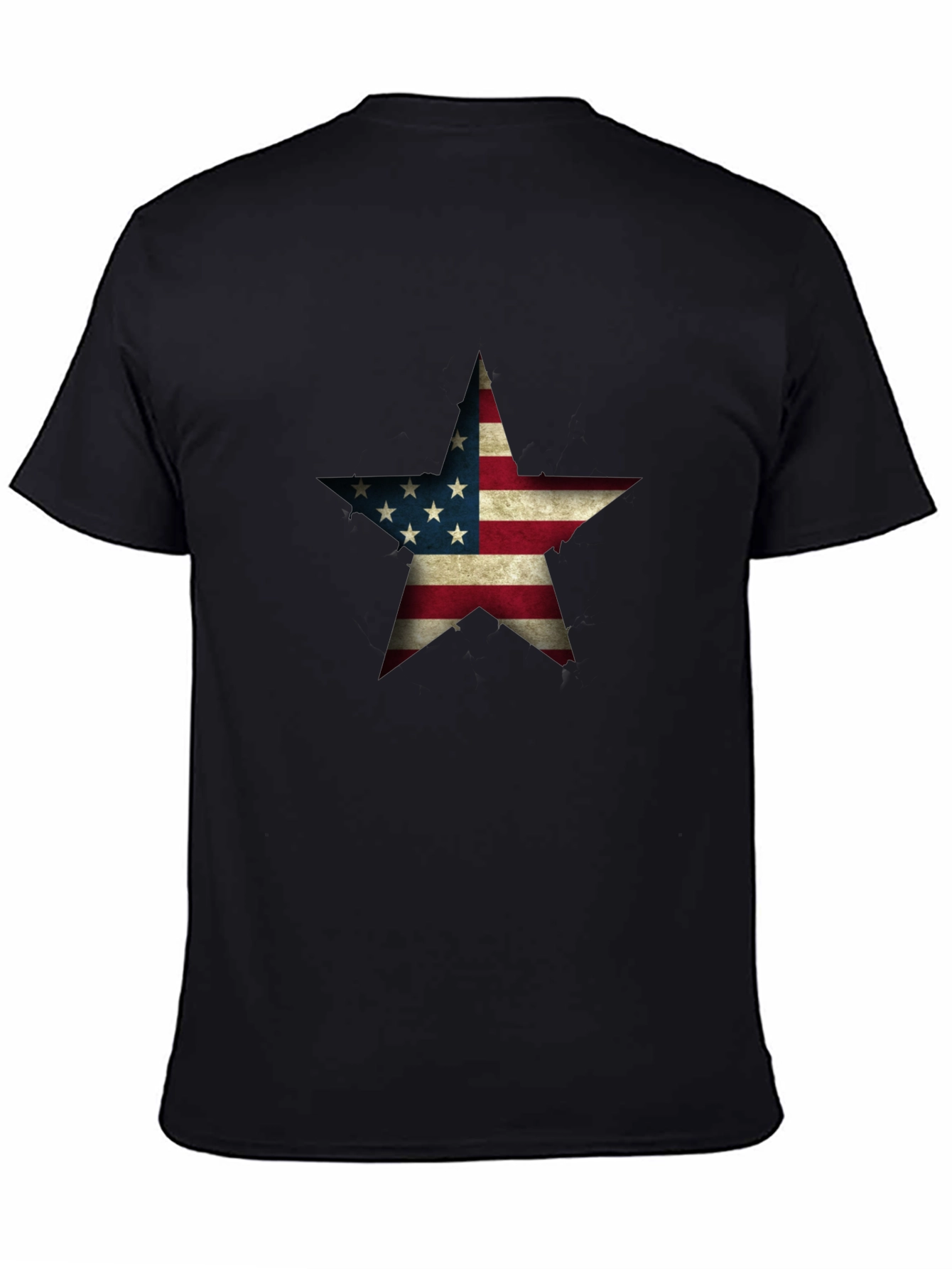 USA Flag Star Graphic Black T-Shirt