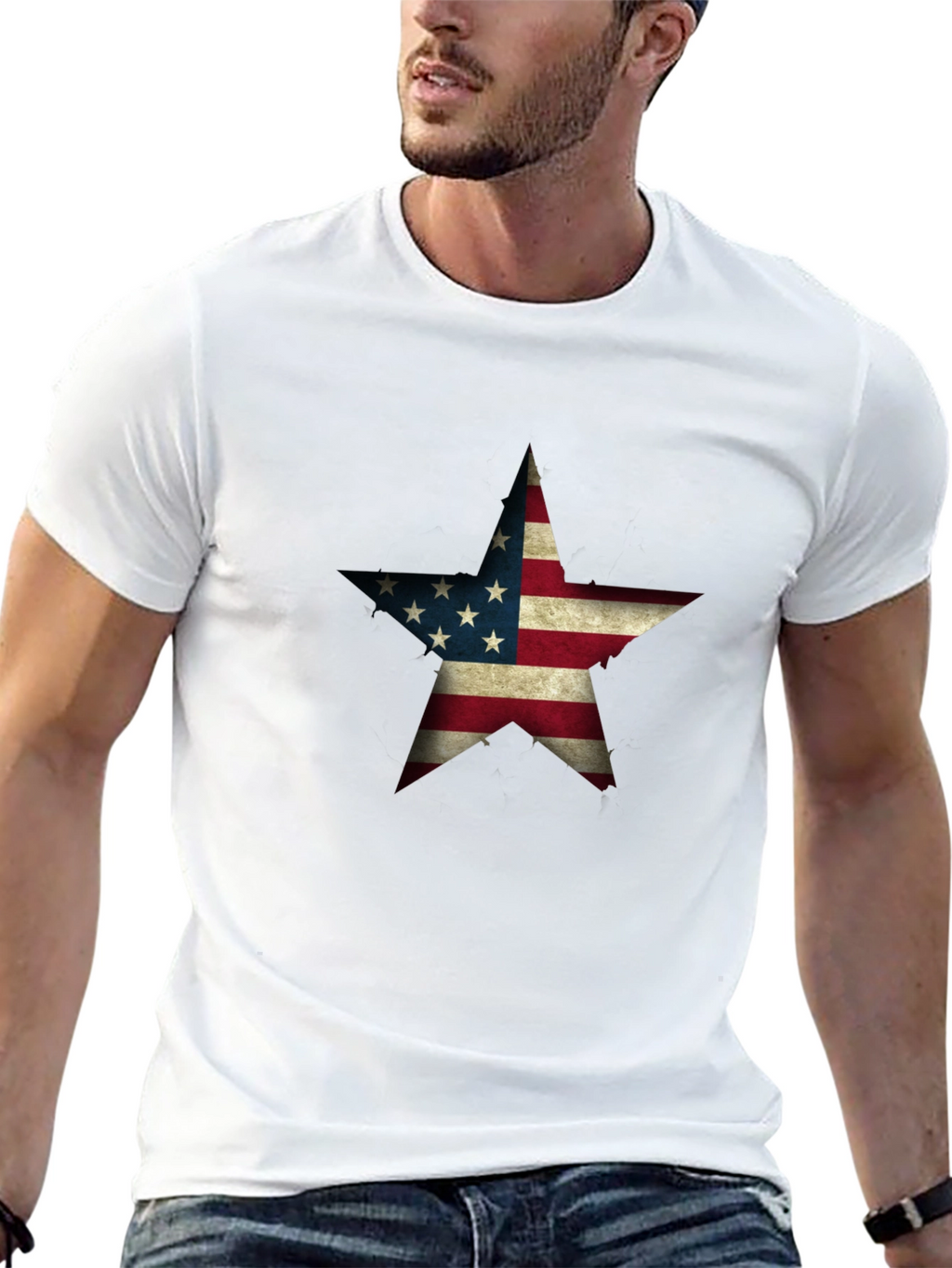 USA Flag Star Graphic Black T-Shirt