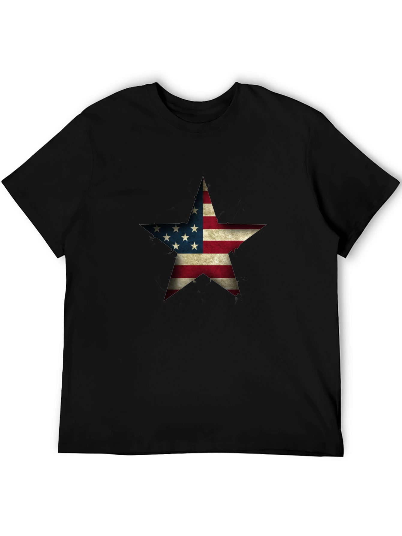 USA Flag Star Graphic Black T-Shirt