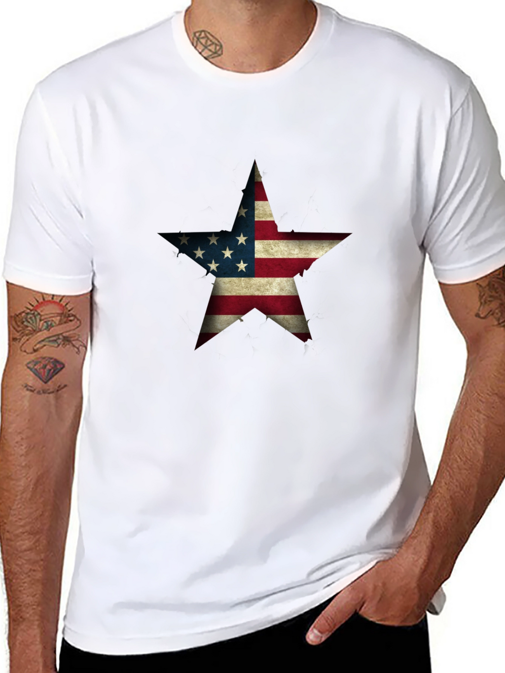 USA Flag Star Graphic Black T-Shirt