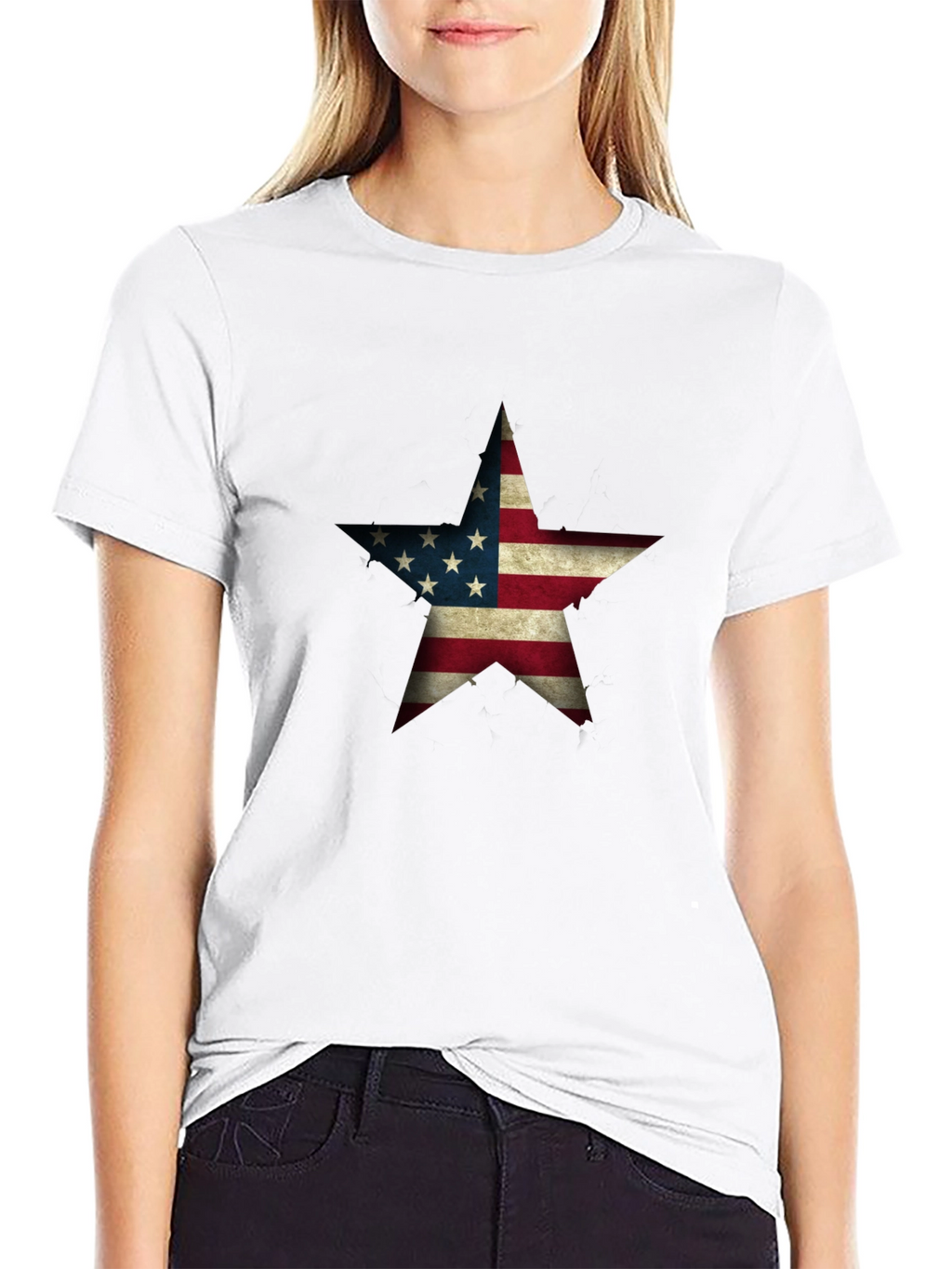 USA Flag Star Graphic Black T-Shirt
