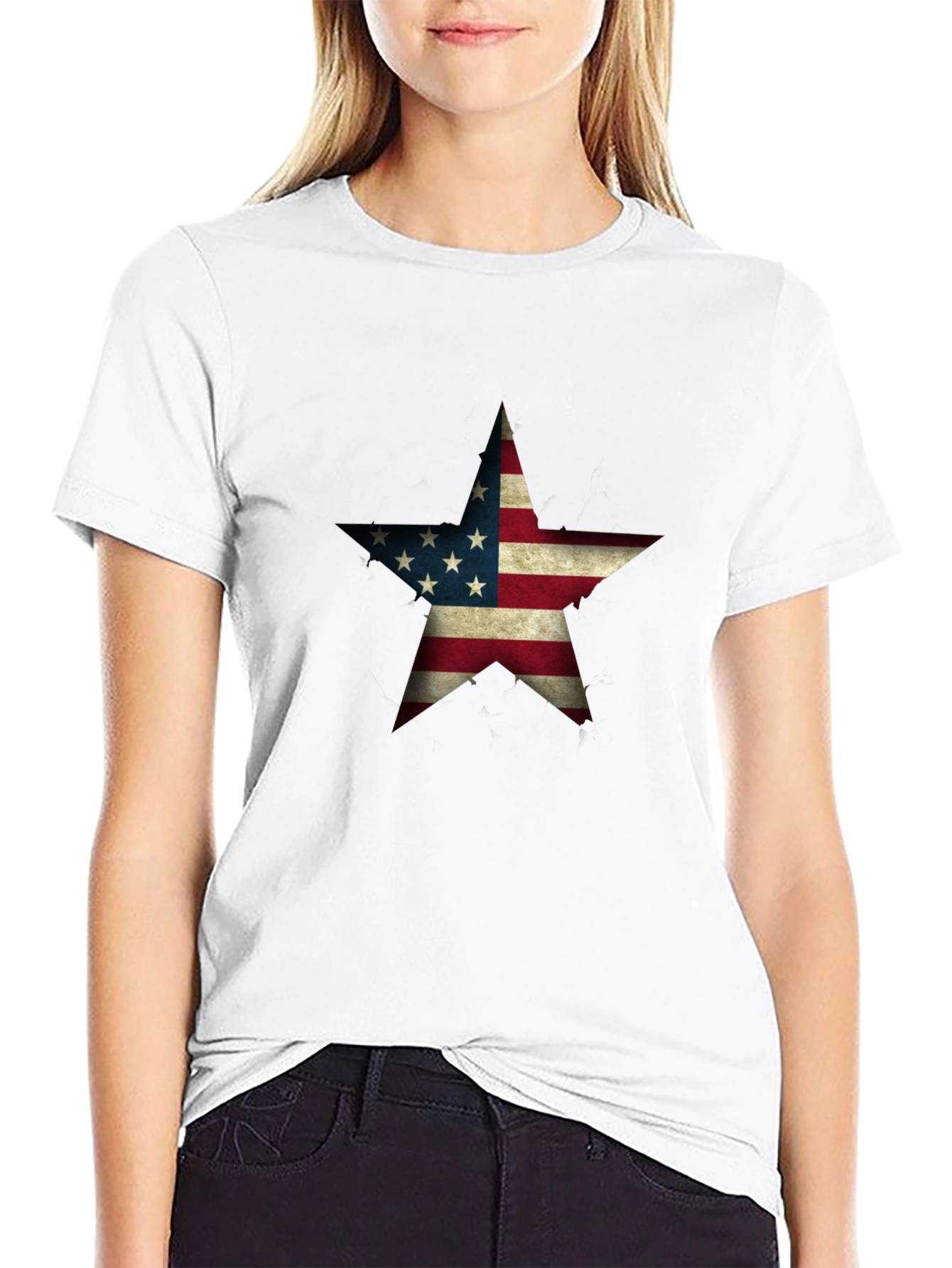 USA Flag Star Graphic Black T-Shirt